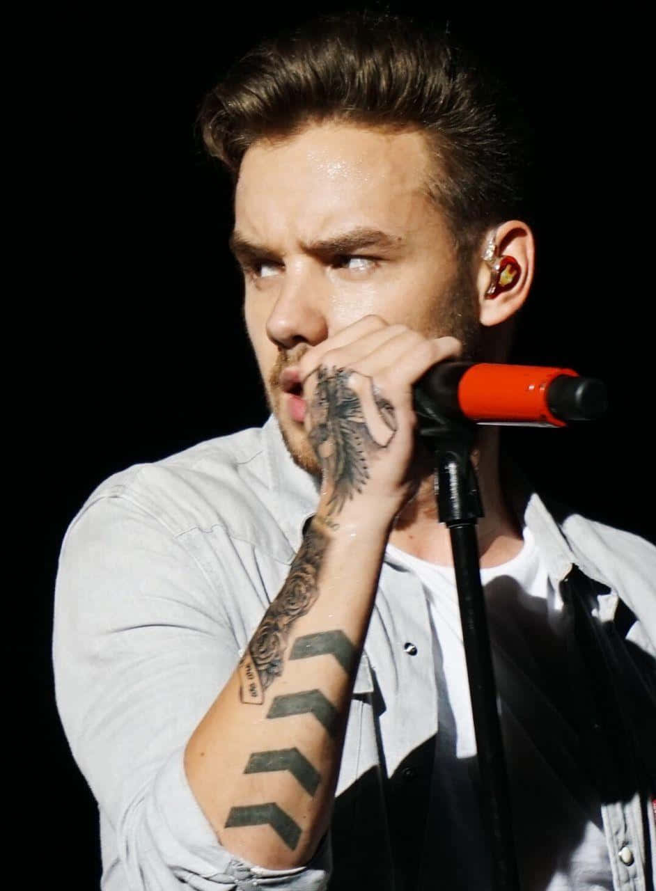 Liam Payne, red microphone, stage lights, HD Phone Wallpaper