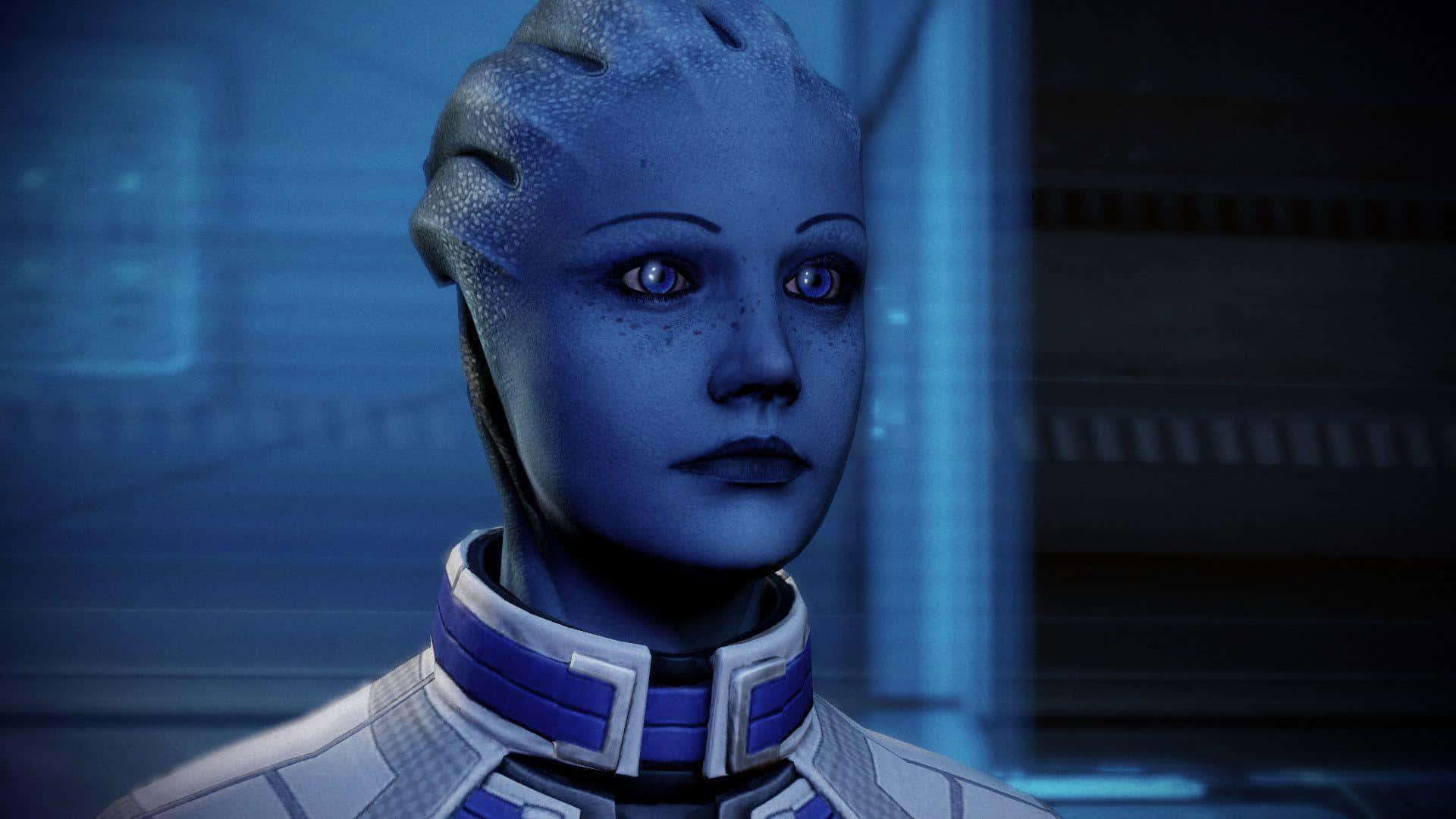 Liara T'soni, blue-skinned alien, glowing eyes, Full HD Desktop Wallpaper