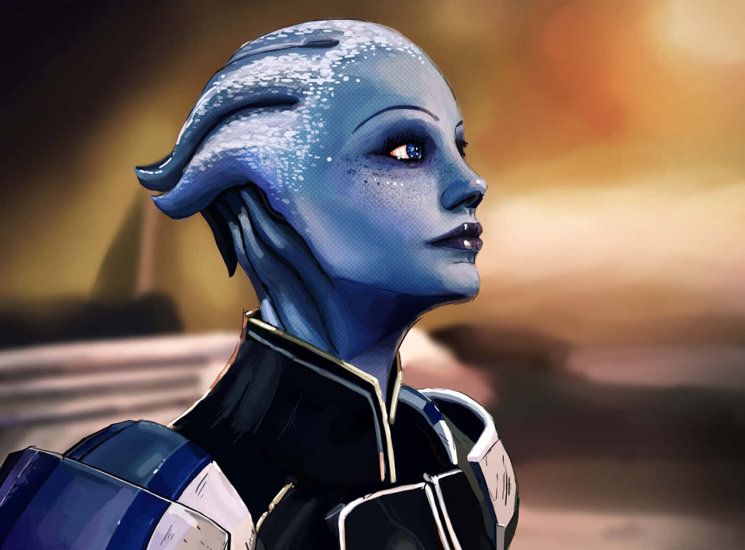 Liara T'soni, blue-skinned alien woman, futuristic armor, HD Desktop Wallpaper