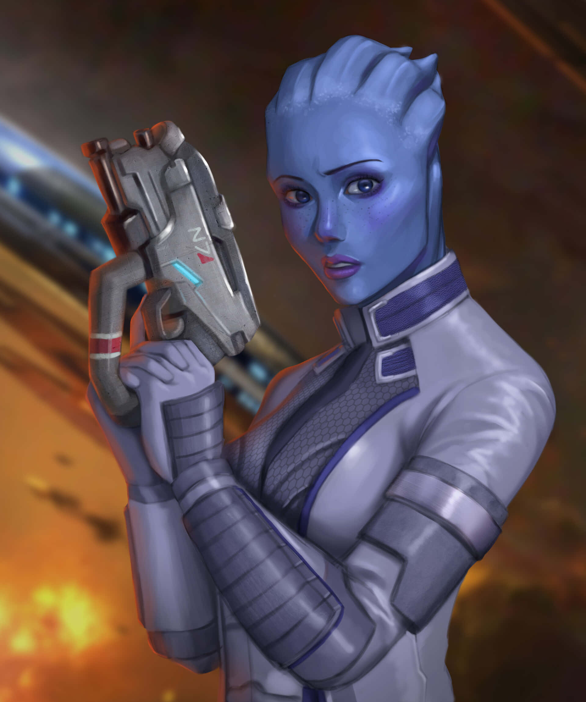 Liara T'Soni, blue-skinned, futuristic armor, Full HD Phone Wallpaper