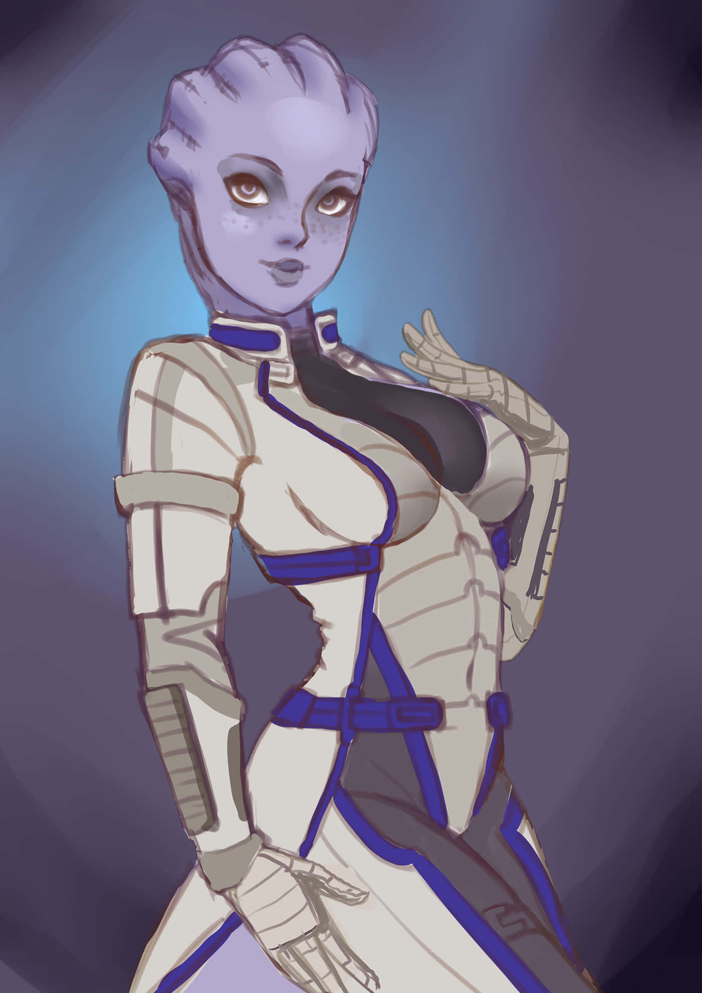 Liara T'Soni, purple-skinned, white and blue armored suit, Full HD Phone Wallpaper