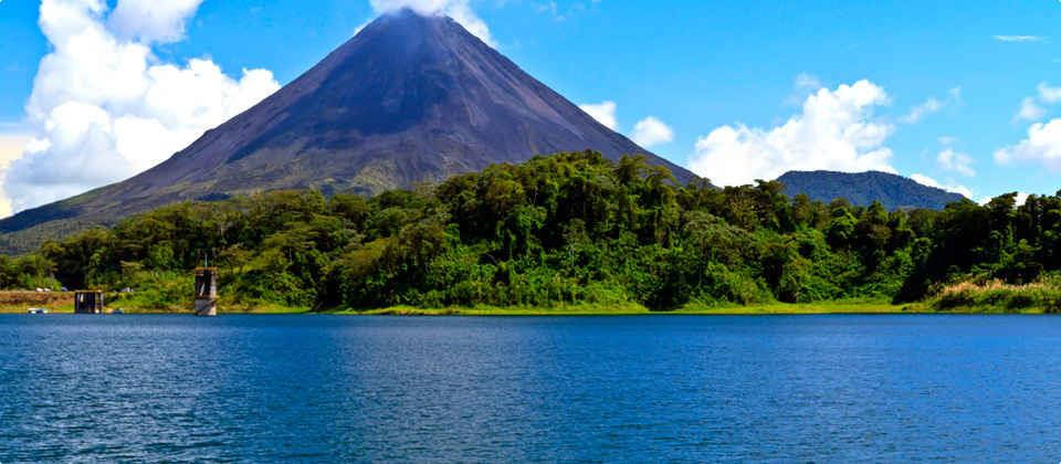 Liberia, blue ocean mountain, calm blue lake, SD Desktop Wallpaper