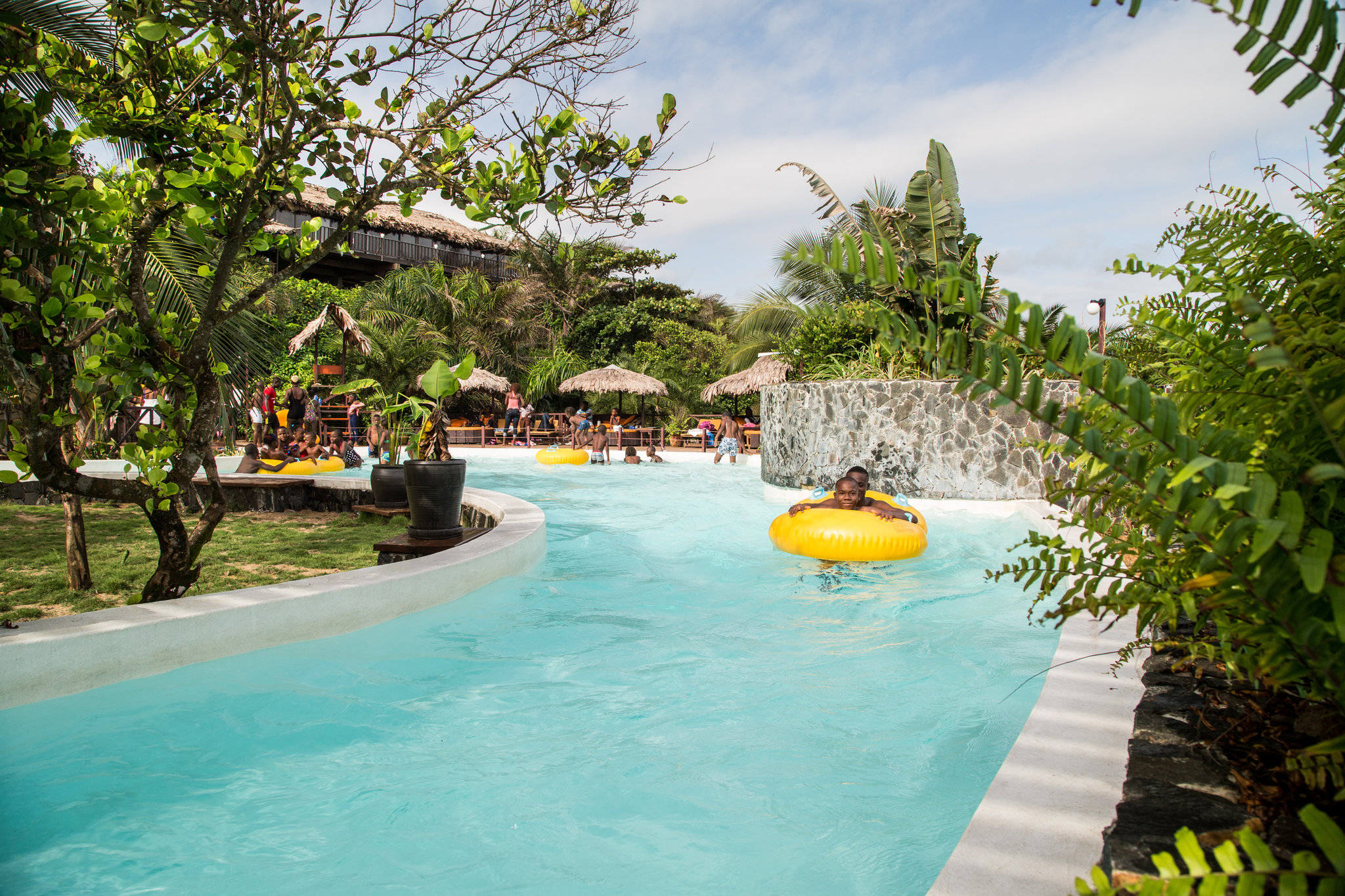 Liberia, yellow tube, turquoise lazy river, Full HD Desktop Wallpaper