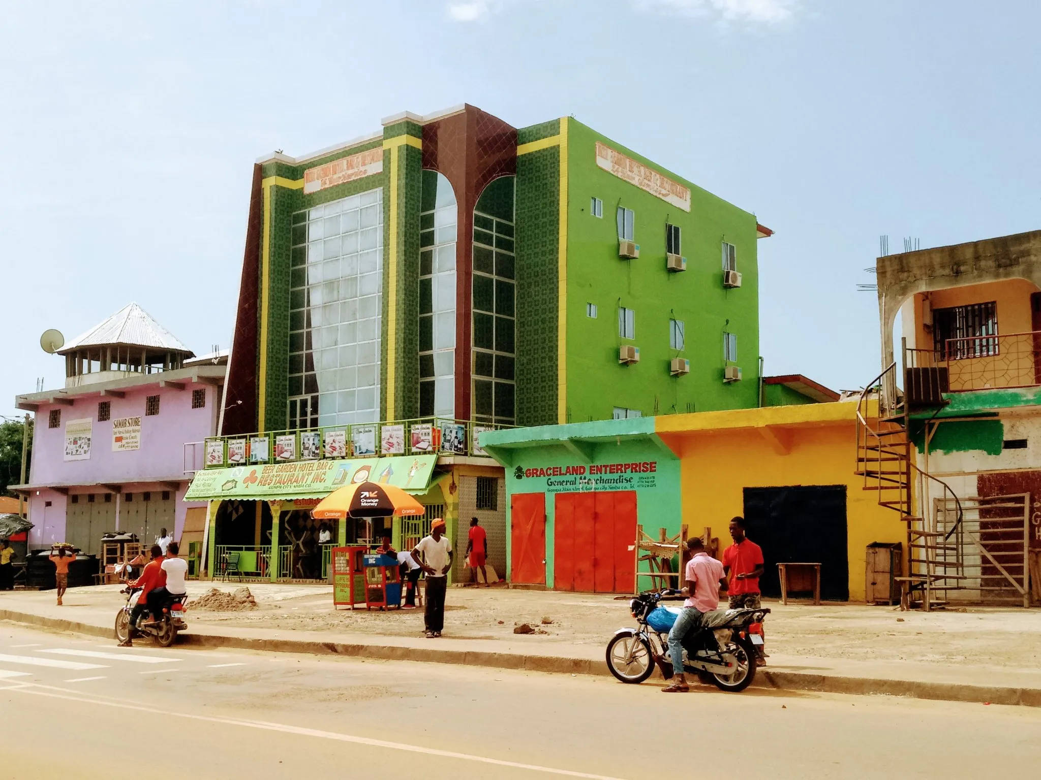 Liberia, vibrant green, yellow building, Full HD Desktop Wallpaper