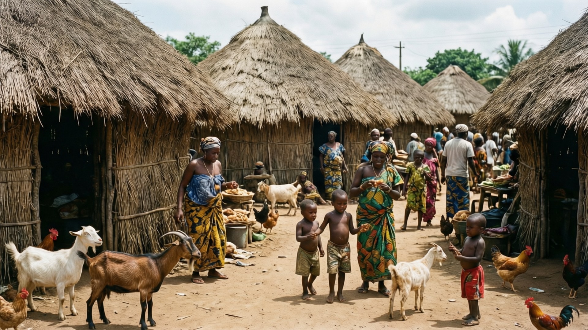 Liberian village, traditional Liberian village, daily life, Full HD Desktop Wallpaper
