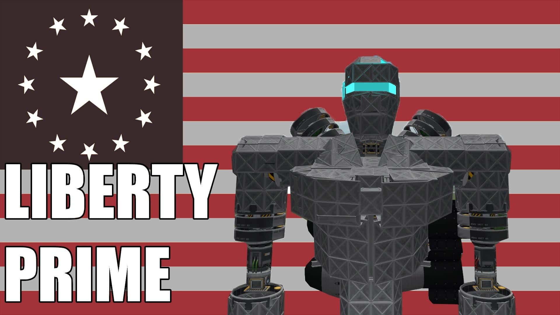 Liberty Prime, gray armored robot, stylized American flag, Full HD Desktop Wallpaper