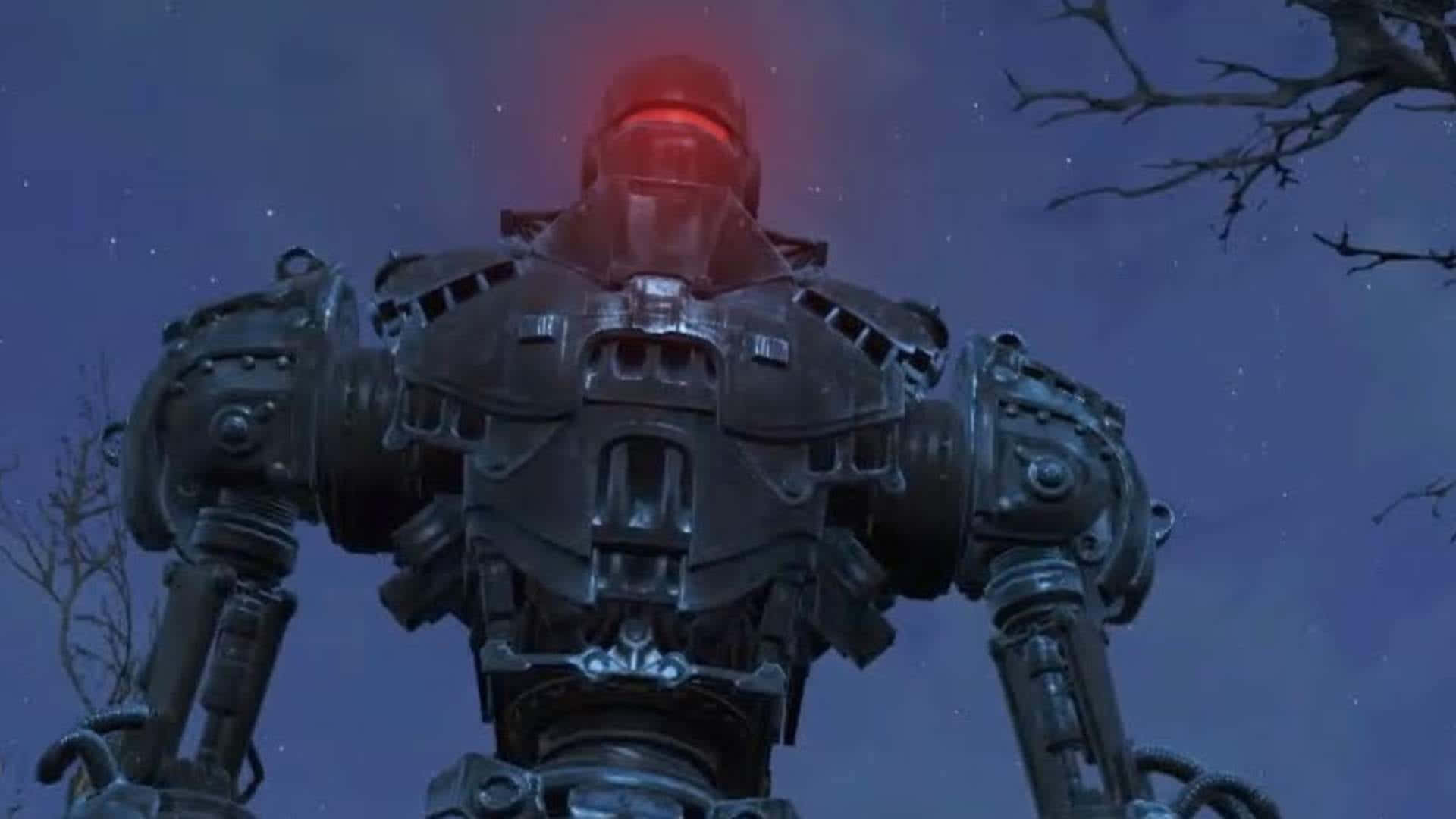 Liberty Prime, starry night sky, glowing red eyes, Full HD Desktop Wallpaper