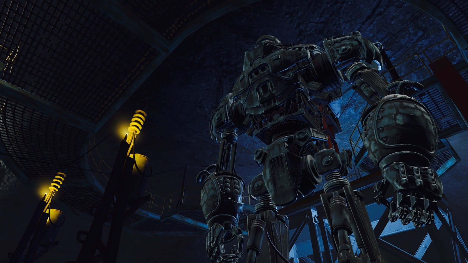 Liberty Prime, mech, industrial hangar, Full HD Desktop Wallpaper