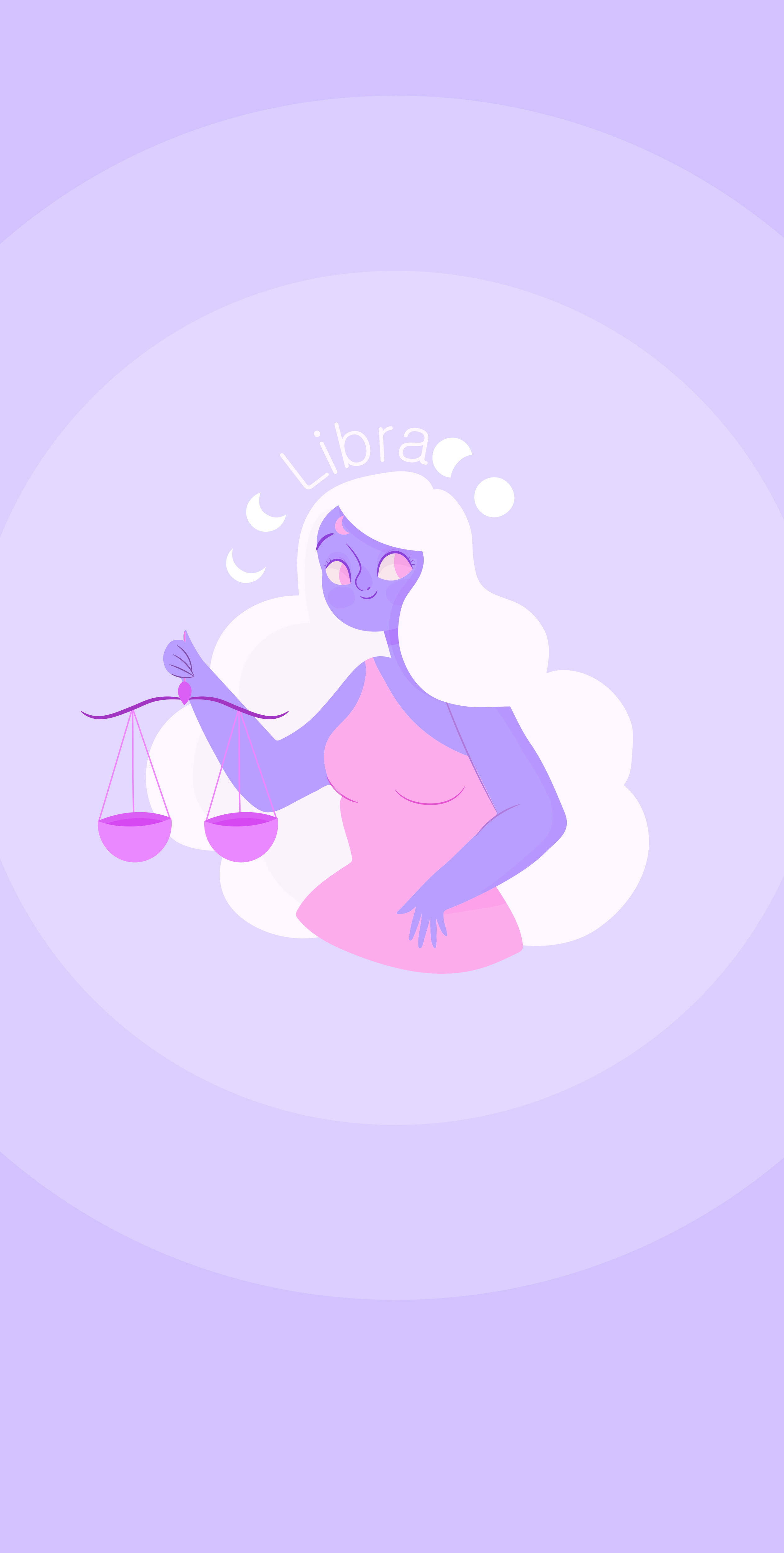 purple Libra zodiac lady, white hair, balanced scales, 4K Phone Wallpaper