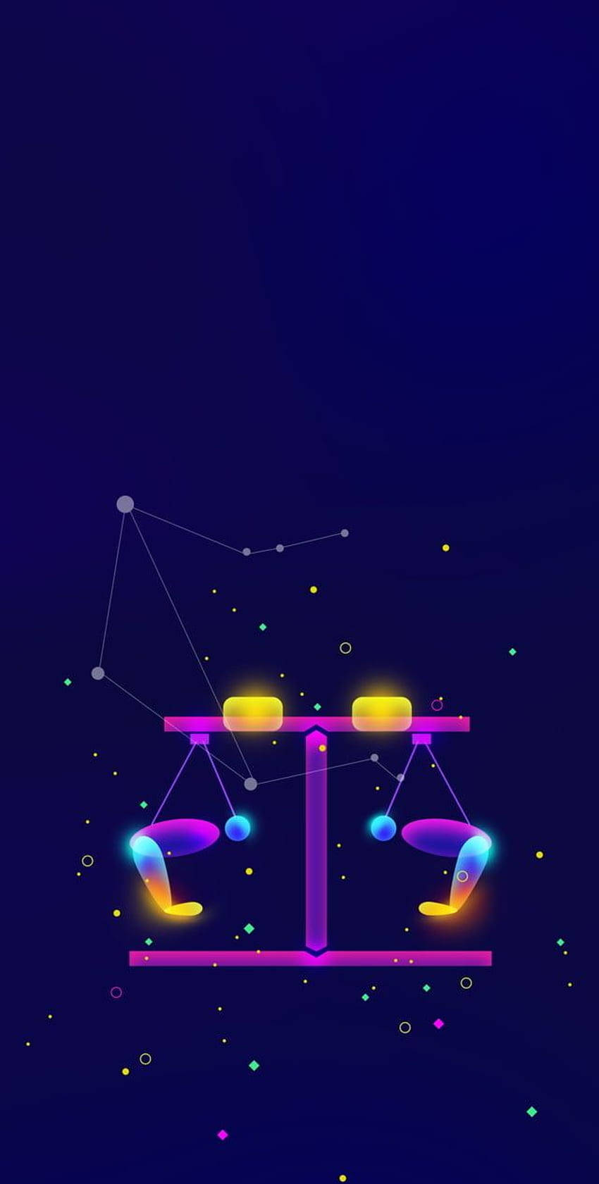Libra, neon zodiac, colorful gradient spheres, HD Phone Wallpaper