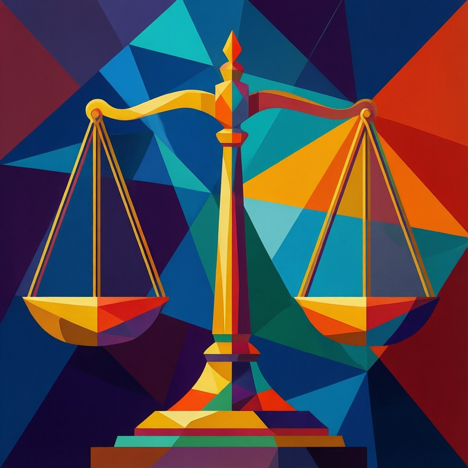 geometric scales of justice, bold colors, fractured polygonal background, HD Desktop Wallpaper