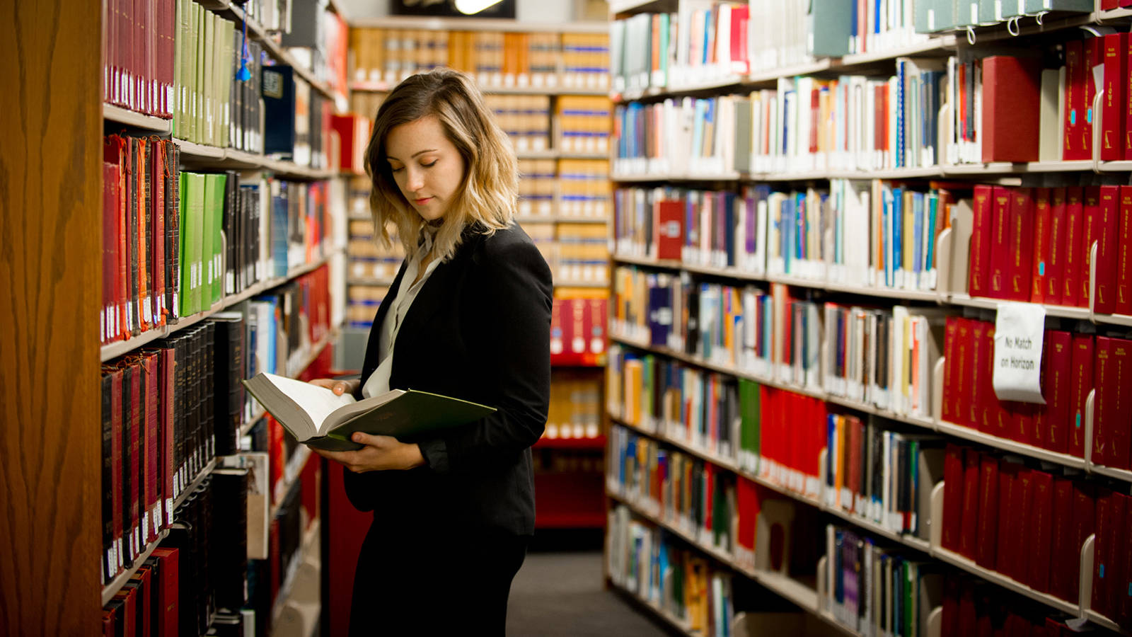 Librarian, black blazer, colorful legal volumes, HD Desktop Wallpaper