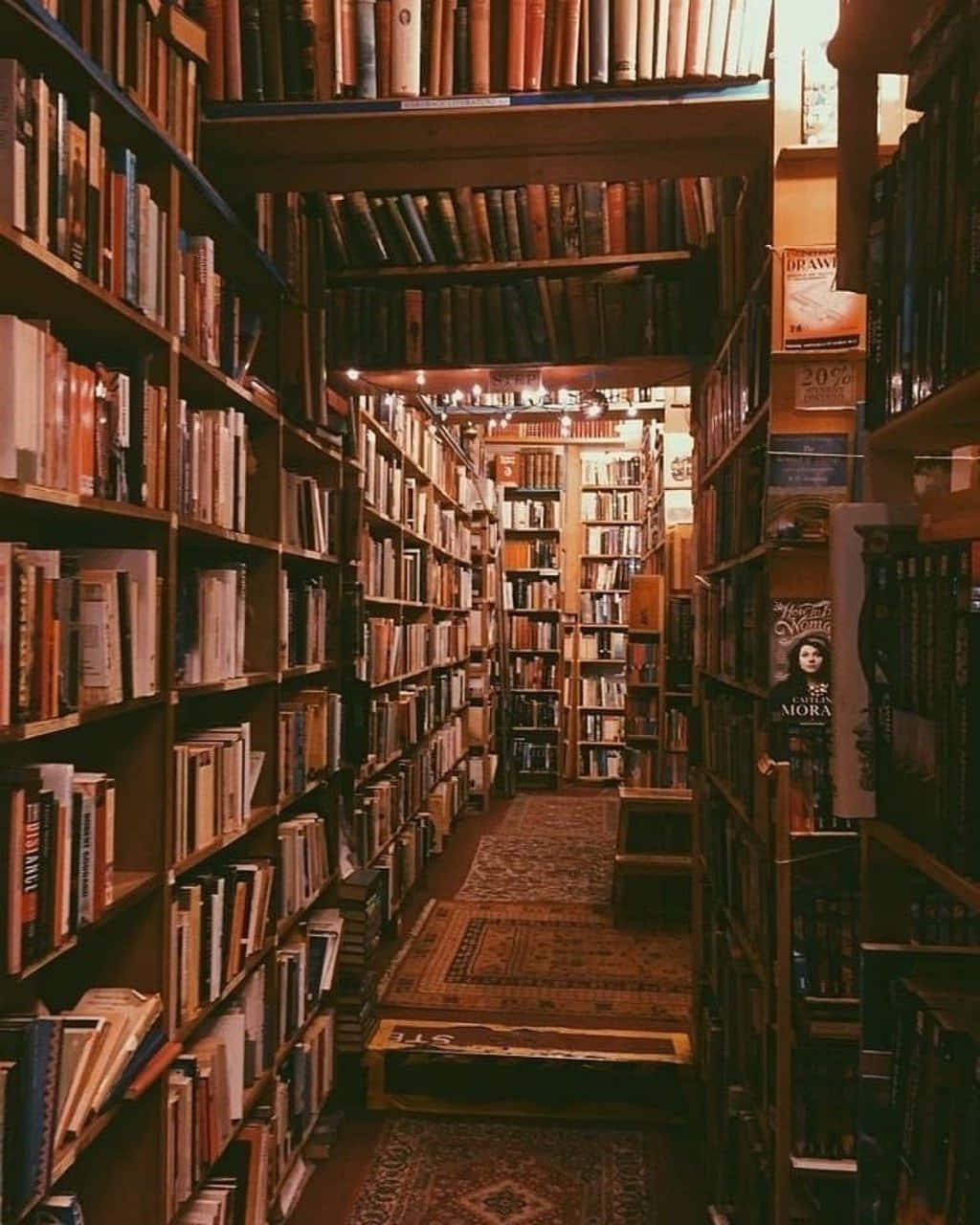 cozy bookstore aisle, vintage bookstore, towering wooden shelves, HD Phone Wallpaper