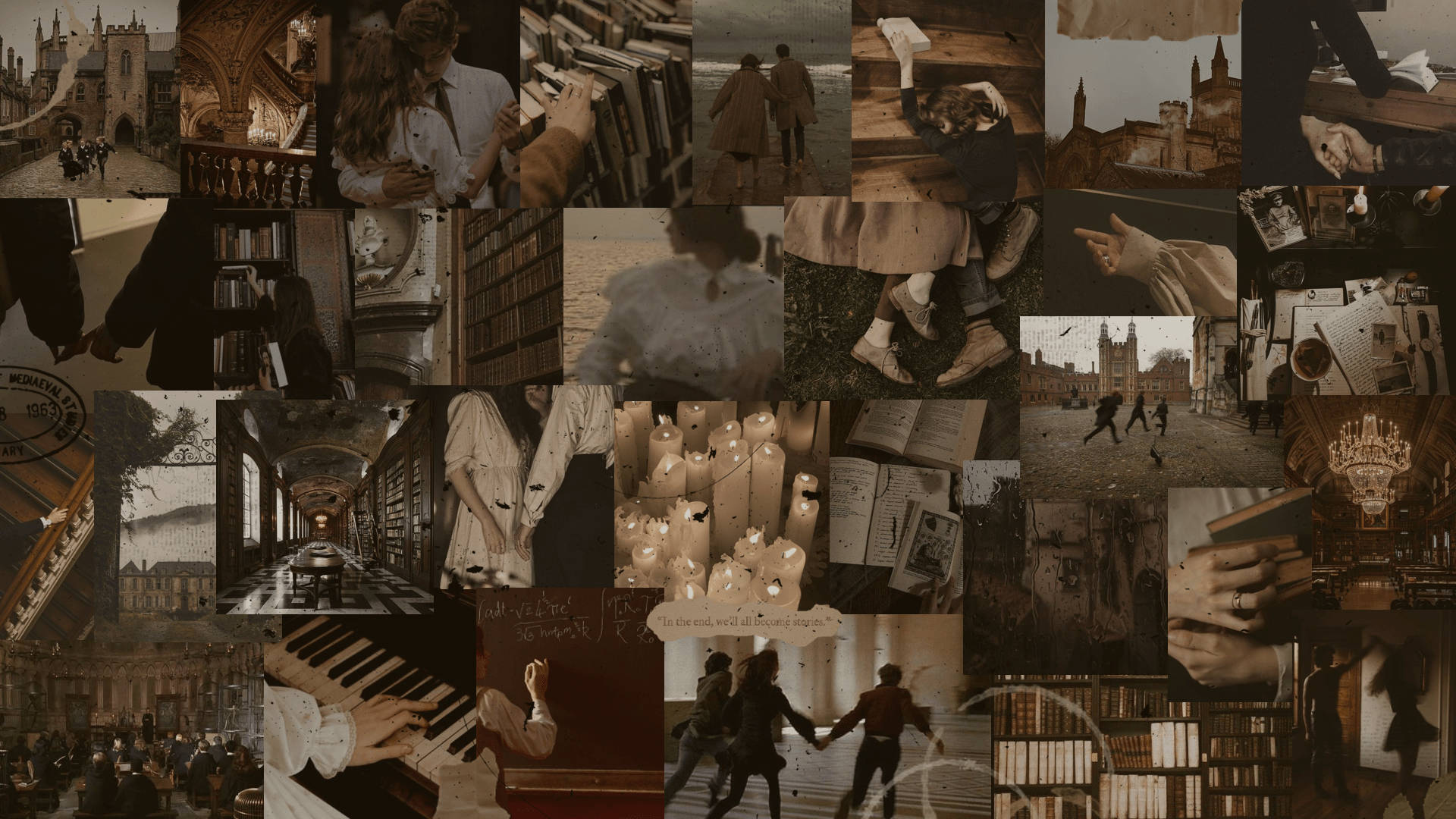 Dark Academia, sepia-toned, vintage scenes, Full HD Desktop Wallpaper