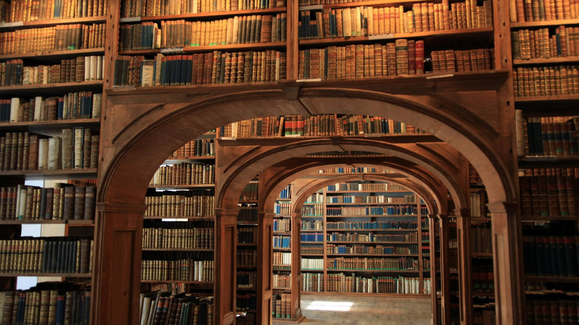 Library, archways, dark academia, Full HD Desktop Wallpaper