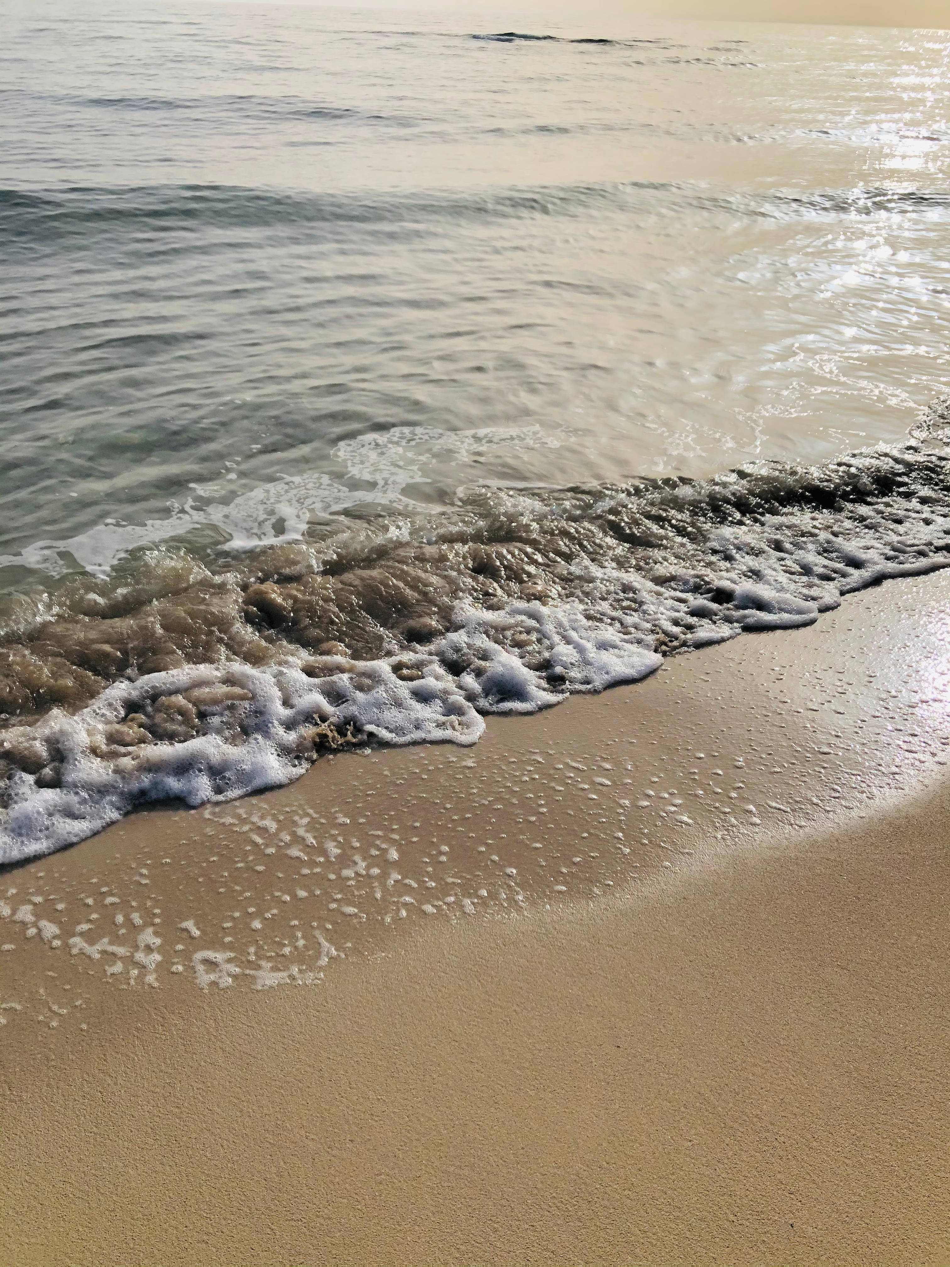 Libya, foamy sea waves, wet sandy beach, 4K Phone Wallpaper