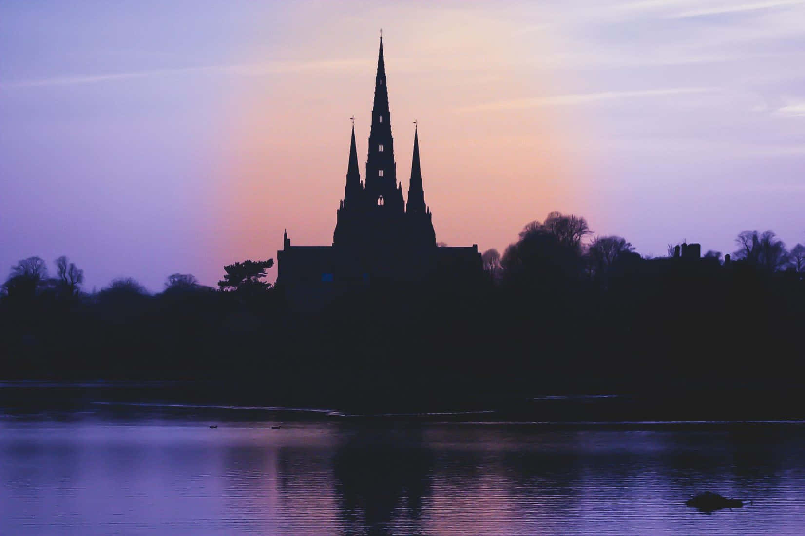 cathedral, three spires, twilight sky, HD Desktop Wallpaper