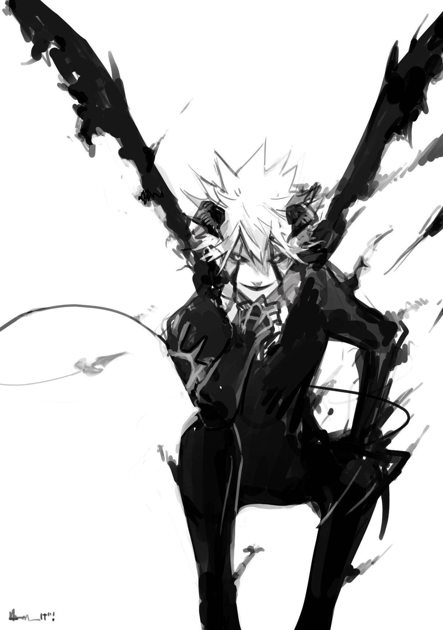 Liebe Black Clover, black ink art, spiky white hair, Full HD Phone Wallpaper