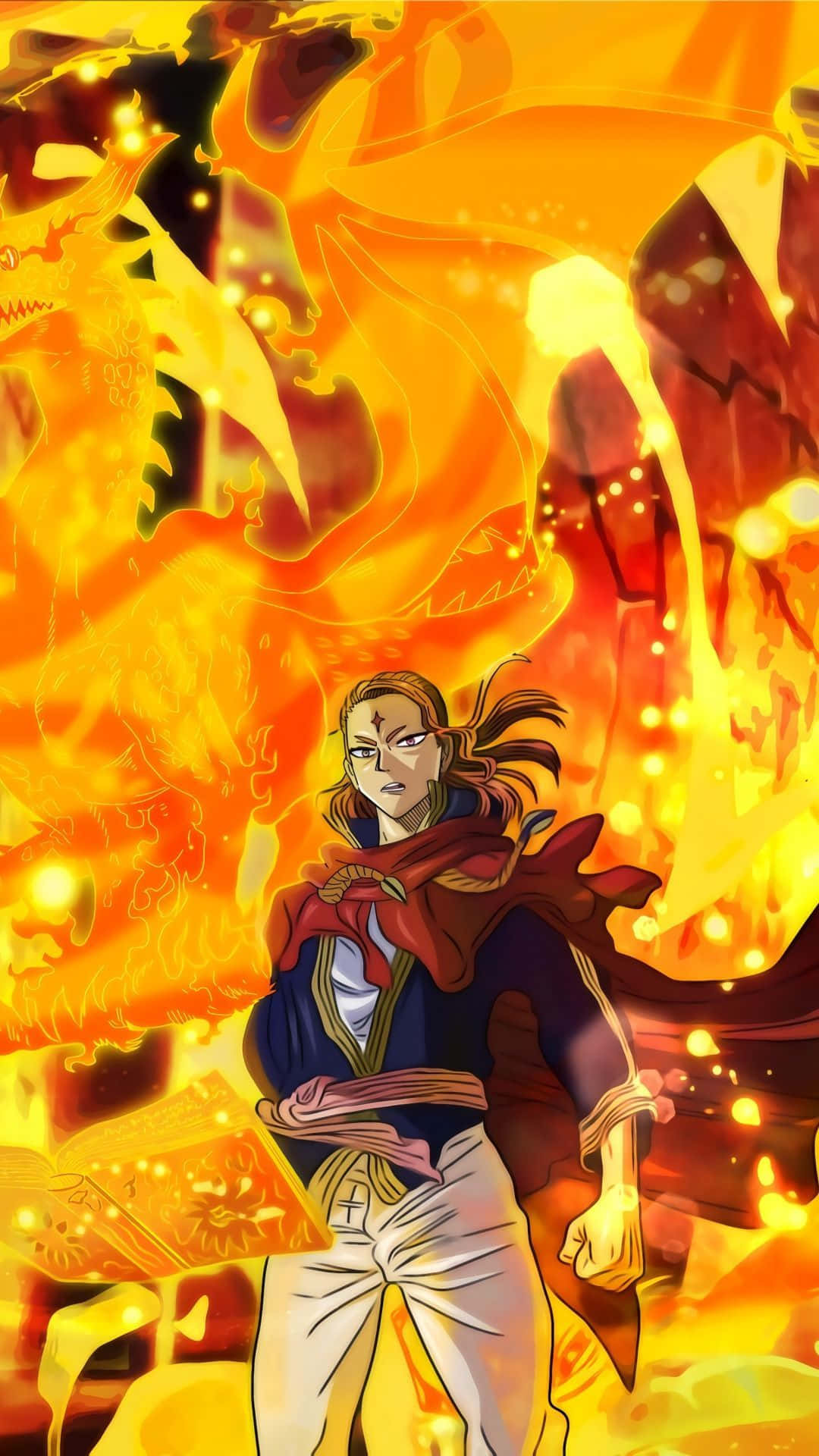Black Clover, anime warrior, fiery dragon, Full HD Phone Wallpaper