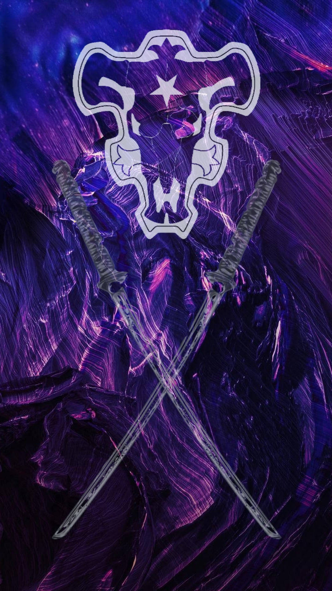Black Clover, white skull emblem, swirling cosmic purple and violet nebula background, Full HD Phone Wallpaper