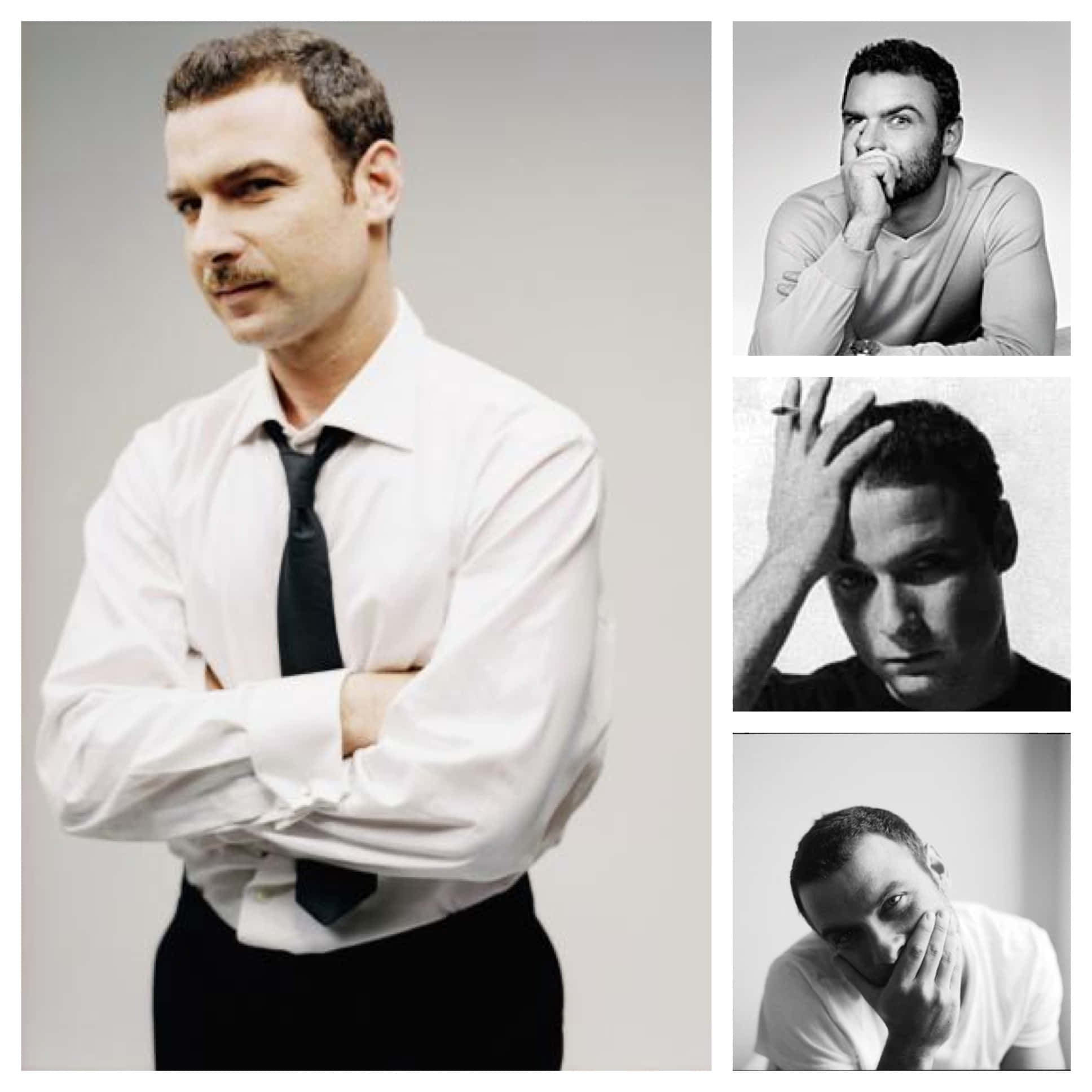 Liev Schreiber, white shirt, black tie, Full HD Desktop Wallpaper