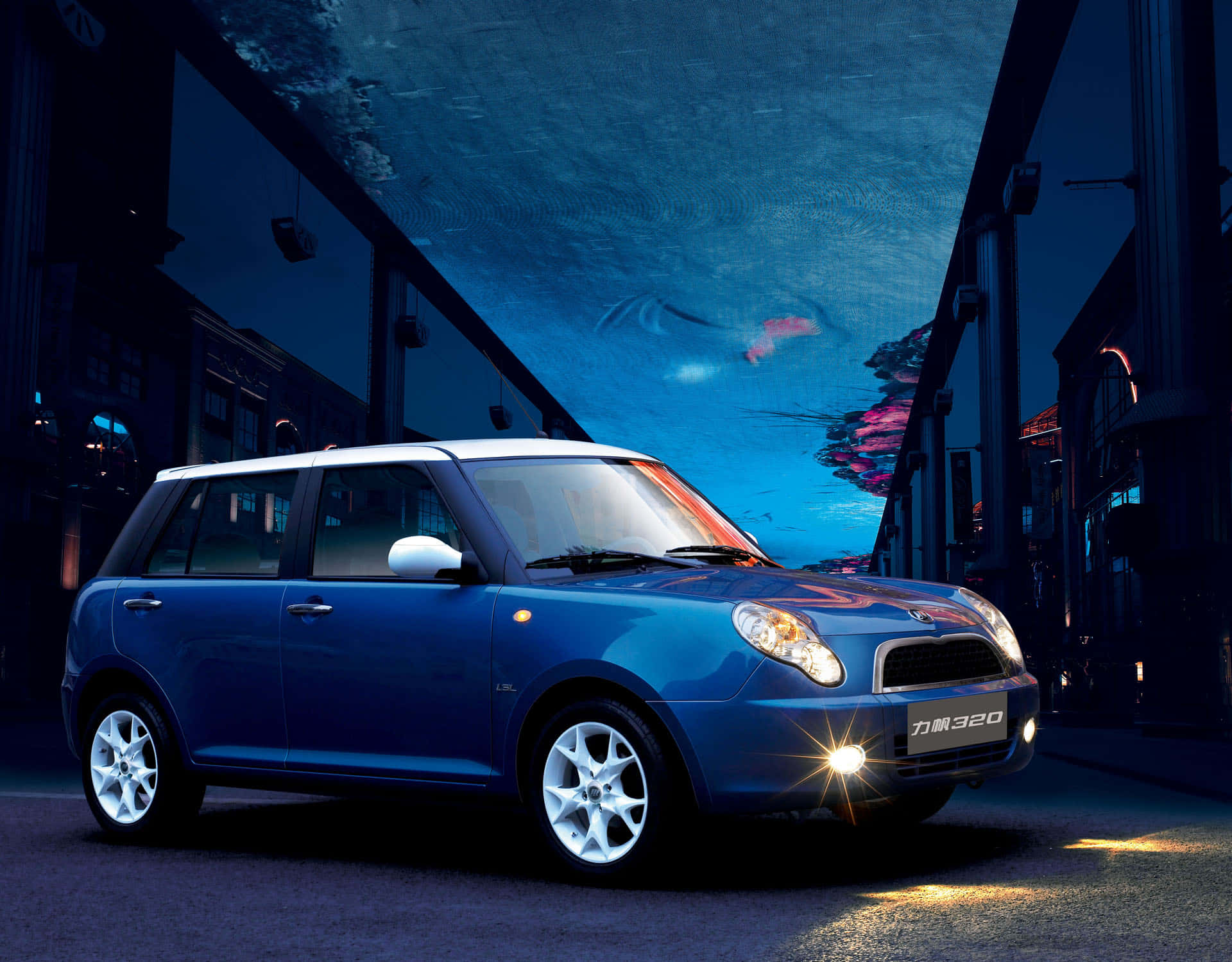 Lifan 320, blue car, night scene, Full HD Desktop Wallpaper