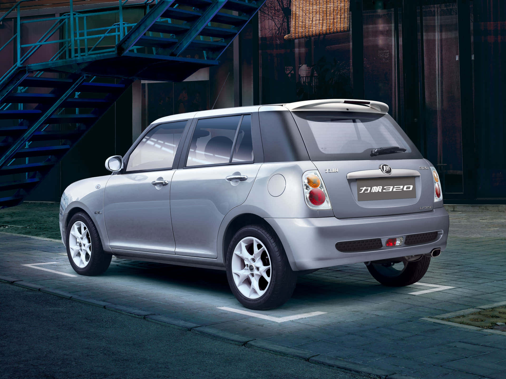 Lifan 320, silver, blue metal staircase, Full HD Desktop Wallpaper
