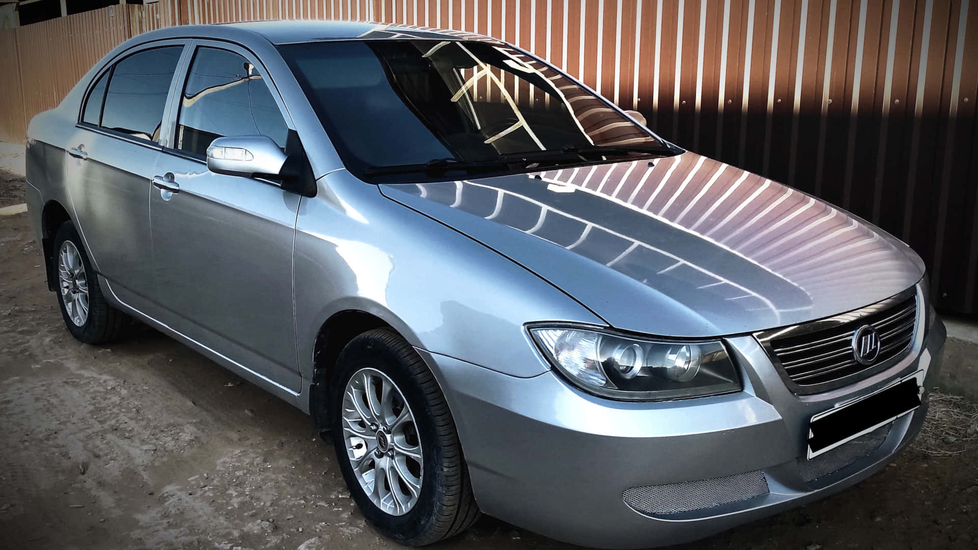 Lifan 620, silver sedan, wooden fence, Full HD Desktop Wallpaper