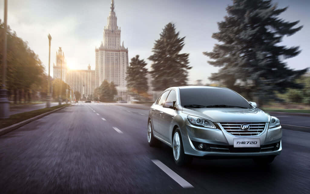 Lifan 620, silver, tree-lined avenue, SD Desktop Wallpaper