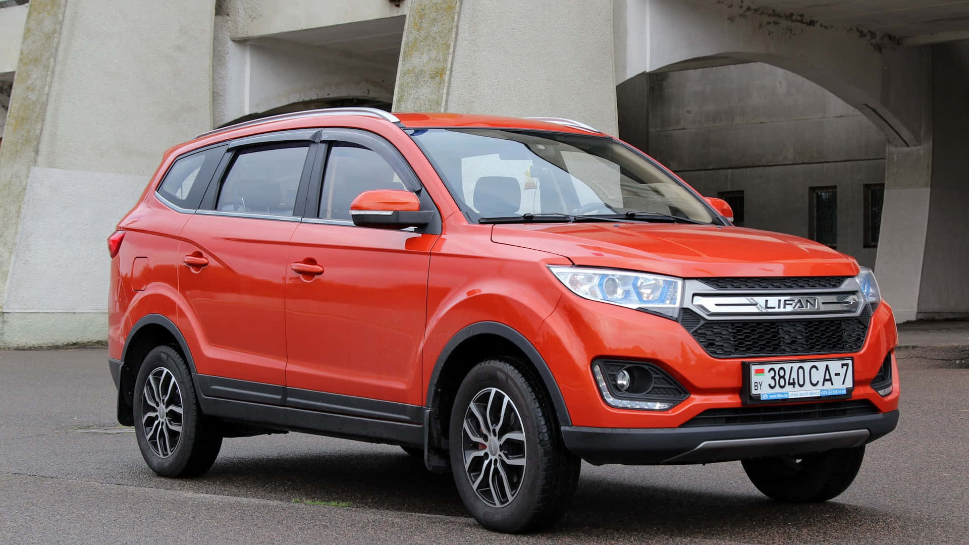 Lifan Myway, Orange S U V, concrete overpass, Full HD Desktop Wallpaper