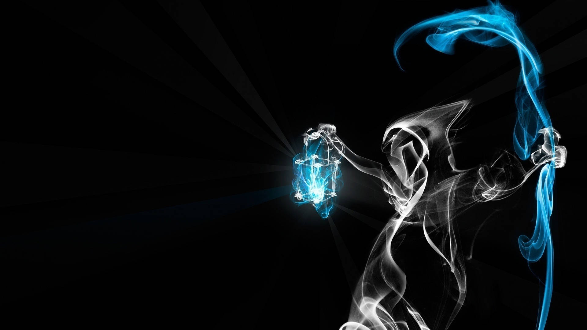 ghostly figure, swirling smoke, glowing blue lantern, Full HD Desktop Wallpaper