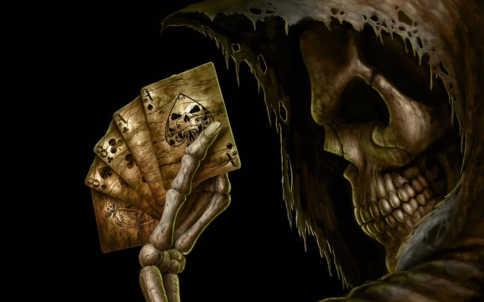 grim reaper, tattered hood, aged playing cards, Full HD Desktop Wallpaper