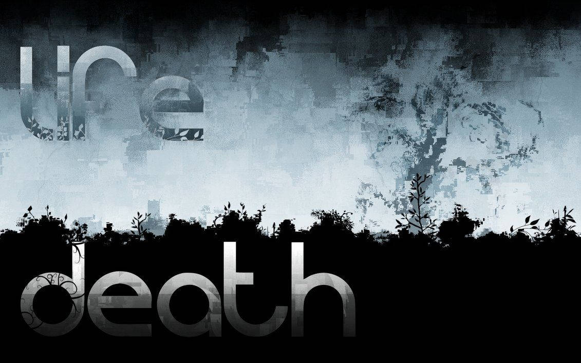 Life And Death, metallic font, textured gray sky, SD Desktop Wallpaper