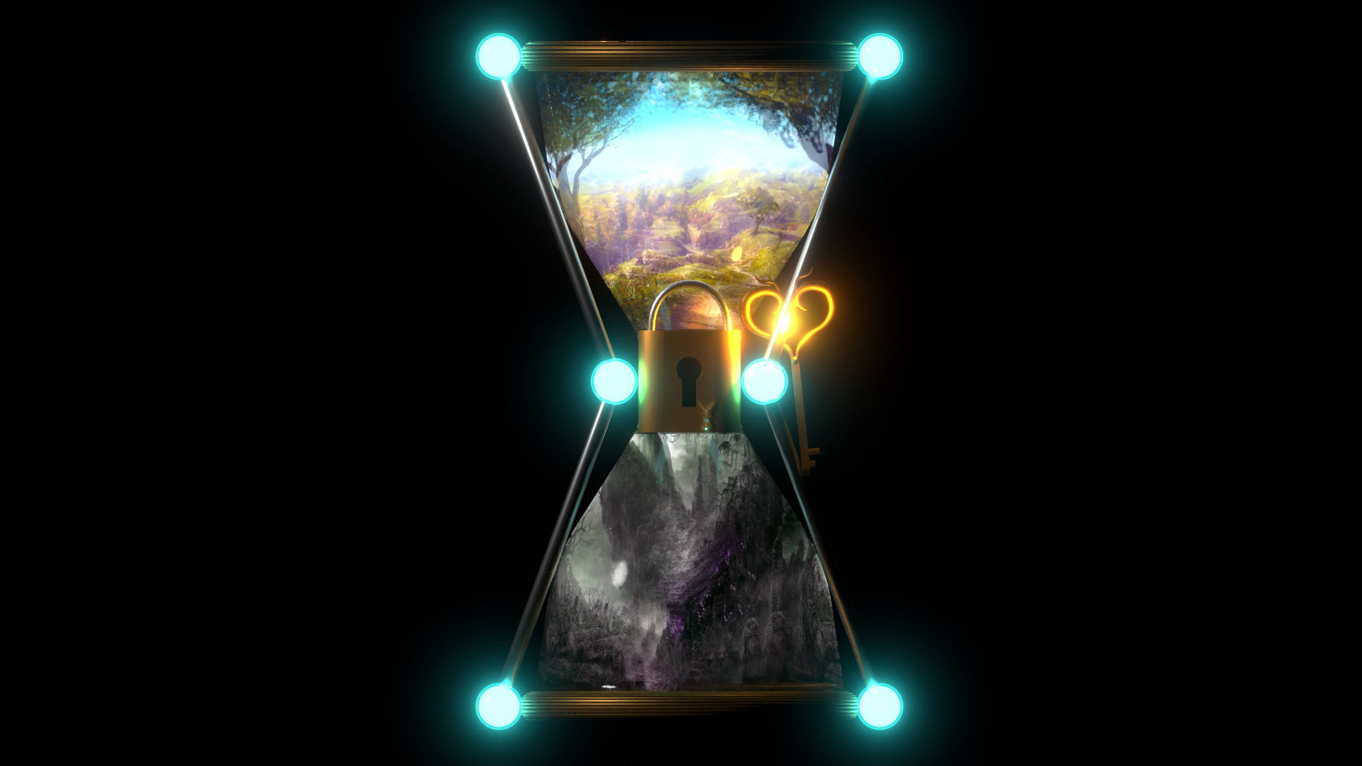 Life and Death, hourglass, padlock, Full HD Desktop Wallpaper