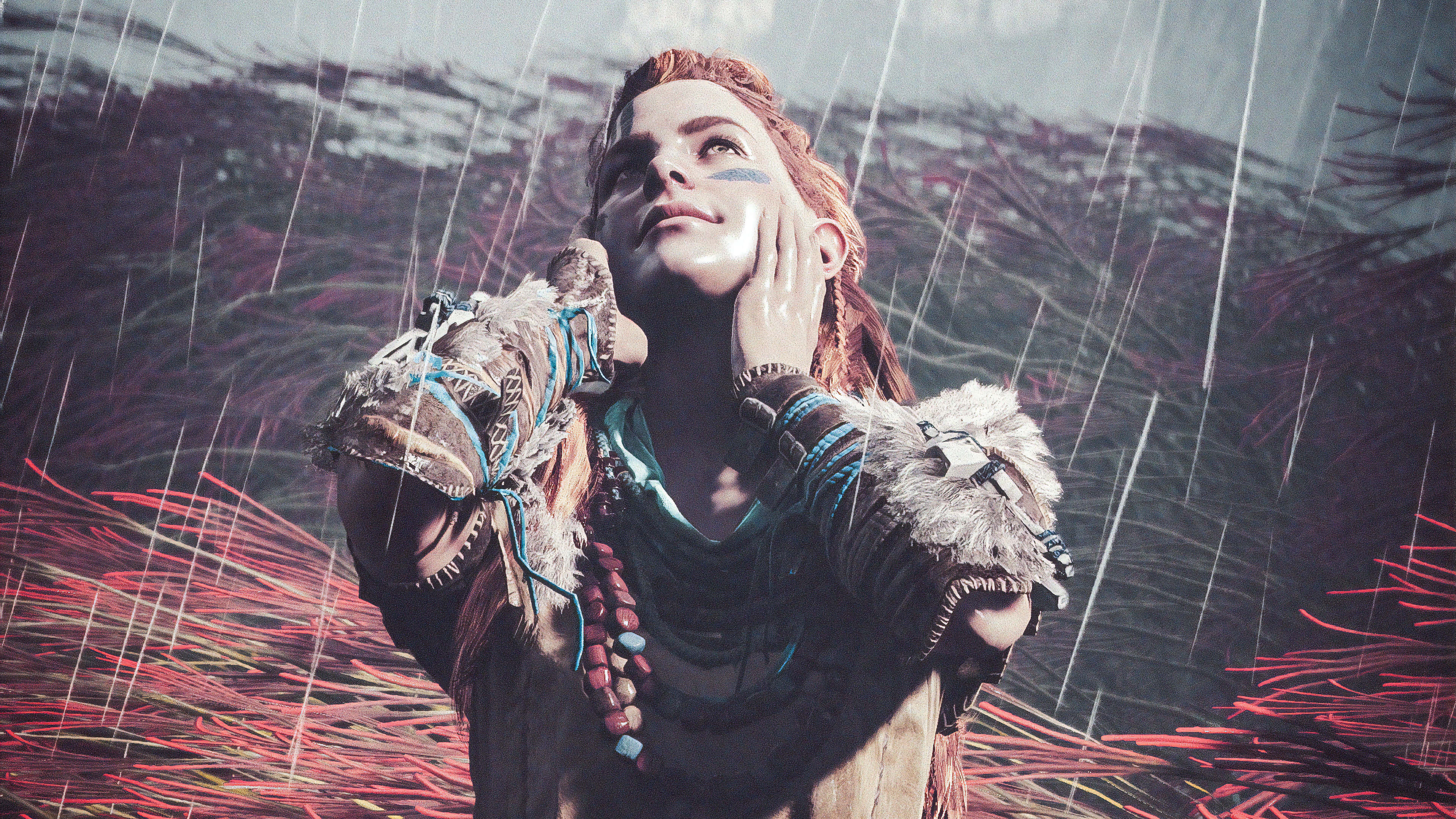 Life Is Good, red hair, tribal adornments, 4K Desktop Wallpaper