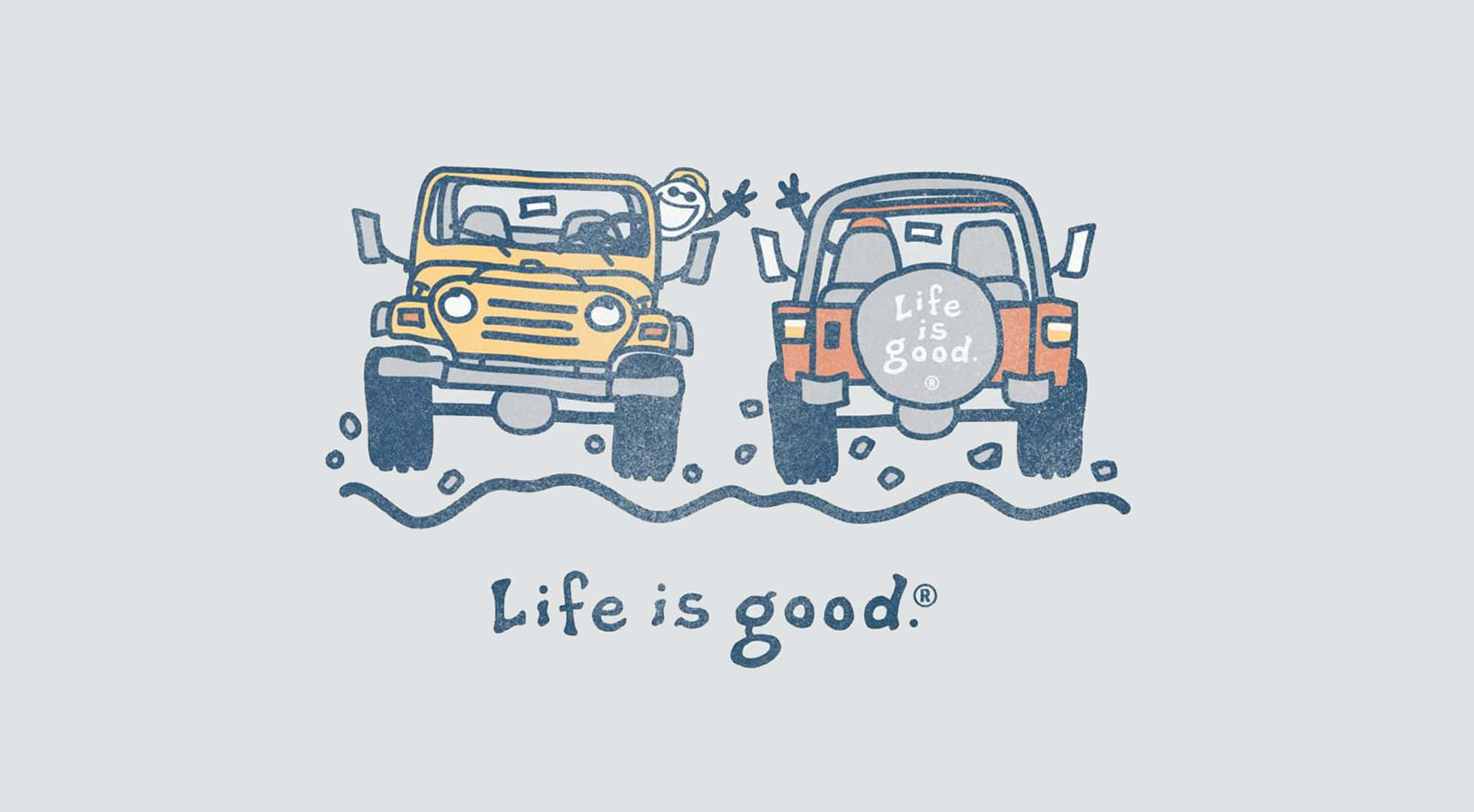 Life Is Good, cartoon jeeps, yellow one, Full HD Desktop Wallpaper
