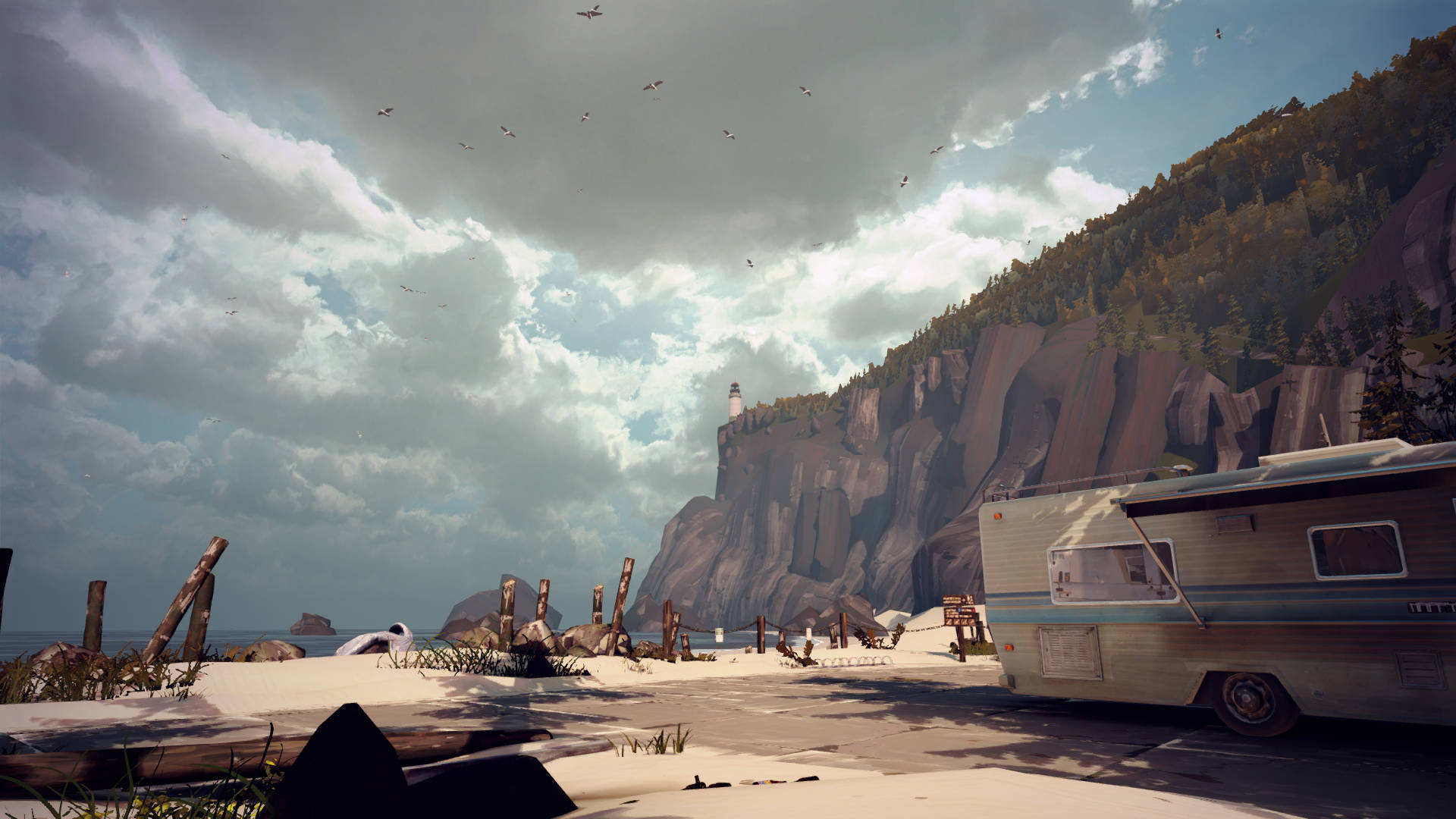 Life Is Strange, camper van, snowy coastal road, Full HD Desktop Wallpaper