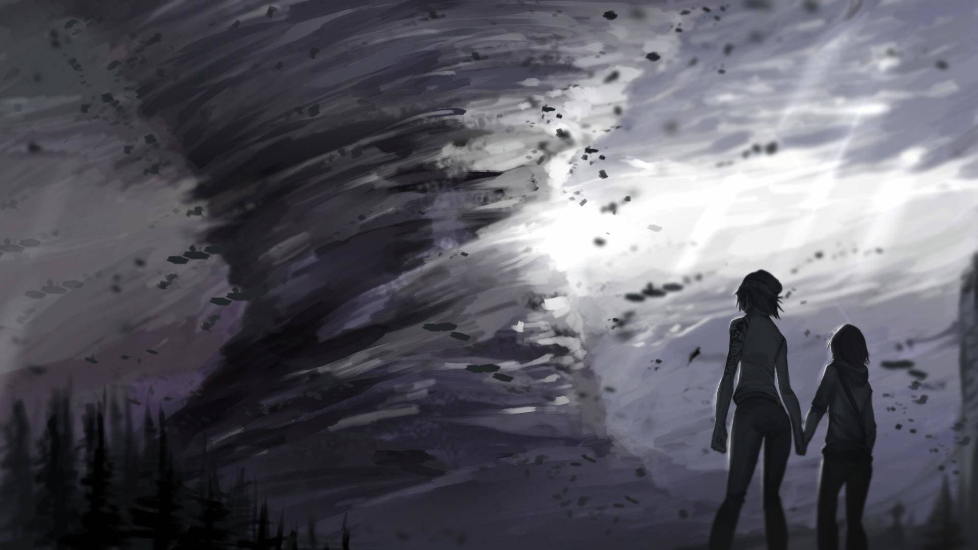 Life Is Strange, monochromatic hurricane, swirling cosmic storm, Full HD Desktop Wallpaper