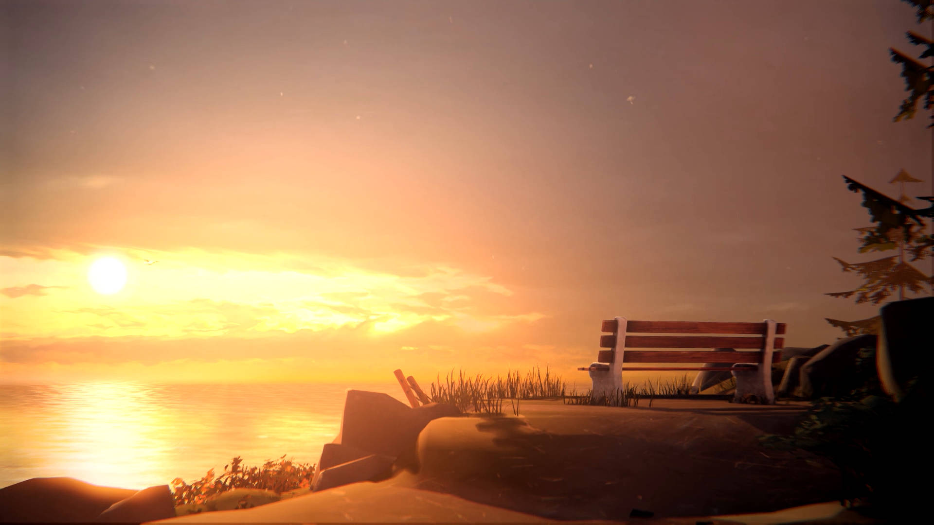 Life Is Strange, Sunset, wooden bench, Full HD Desktop Wallpaper