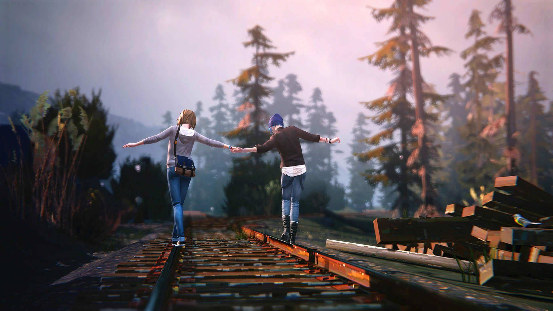 Life Is Strange, train track, misty pine forest, Full HD Desktop Wallpaper