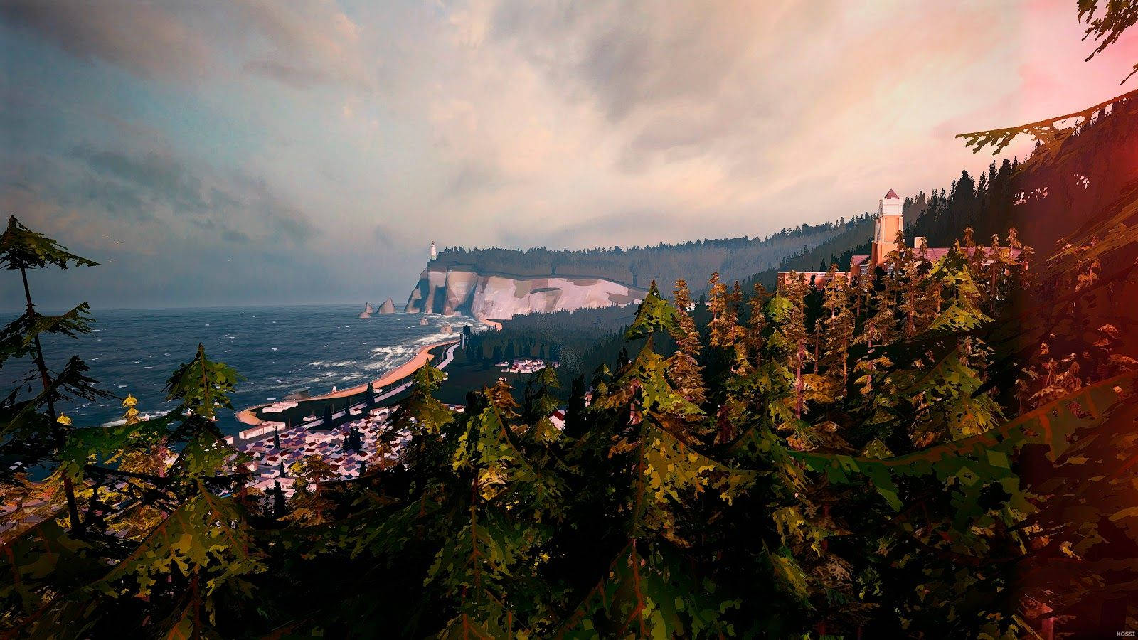 Life Is Strange, coastal village, pine trees, HD Desktop Wallpaper