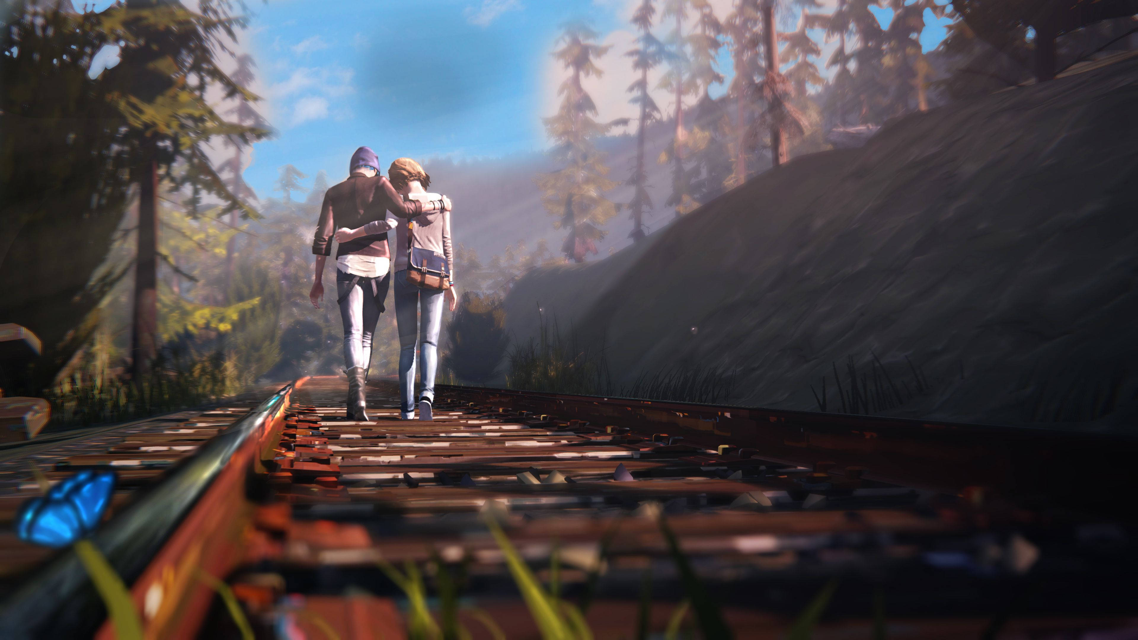 Life Is Strange, train tracks, sunlit forest, 4K Desktop Wallpaper