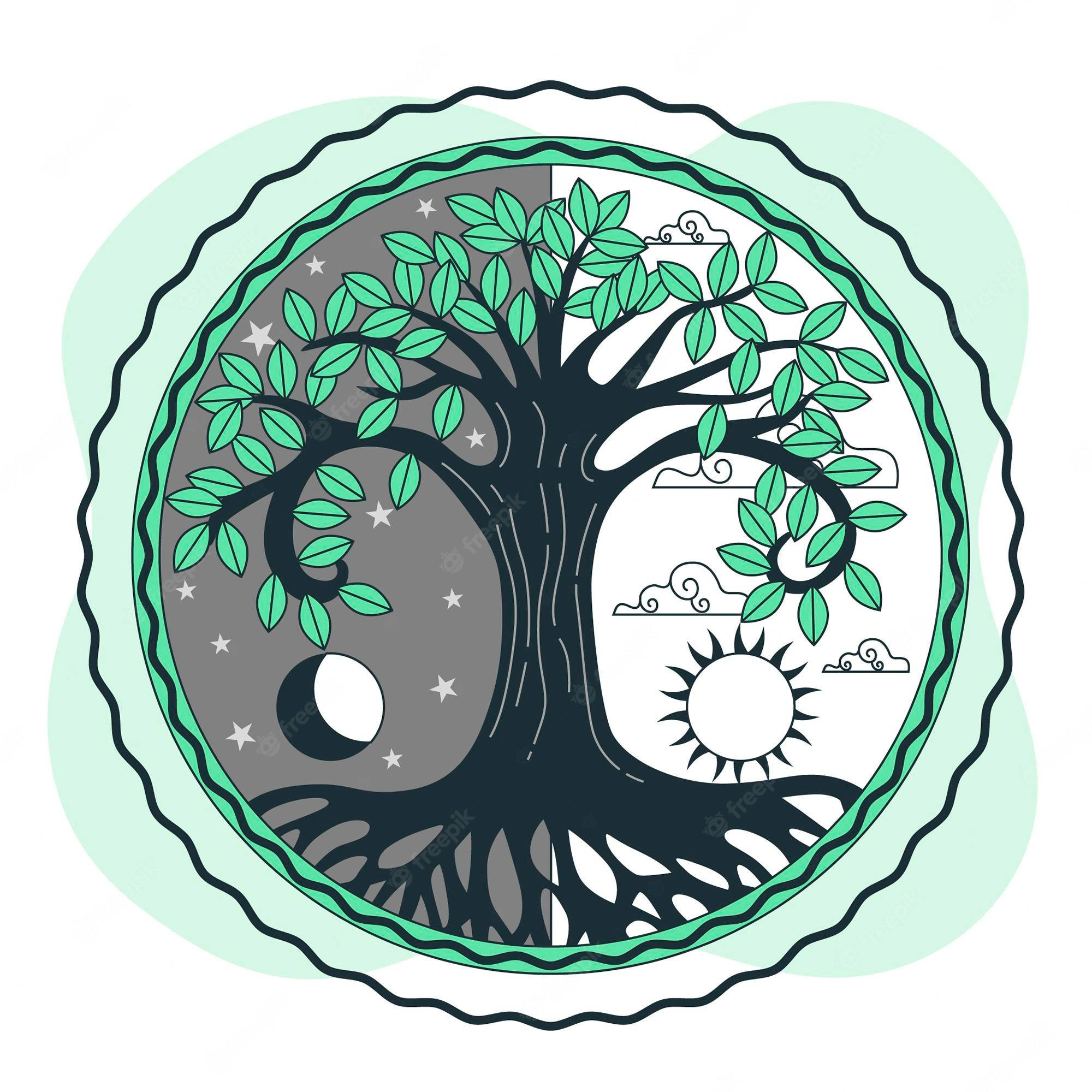 Tree of Life, yin yang, moon stars, Full HD Desktop Wallpaper