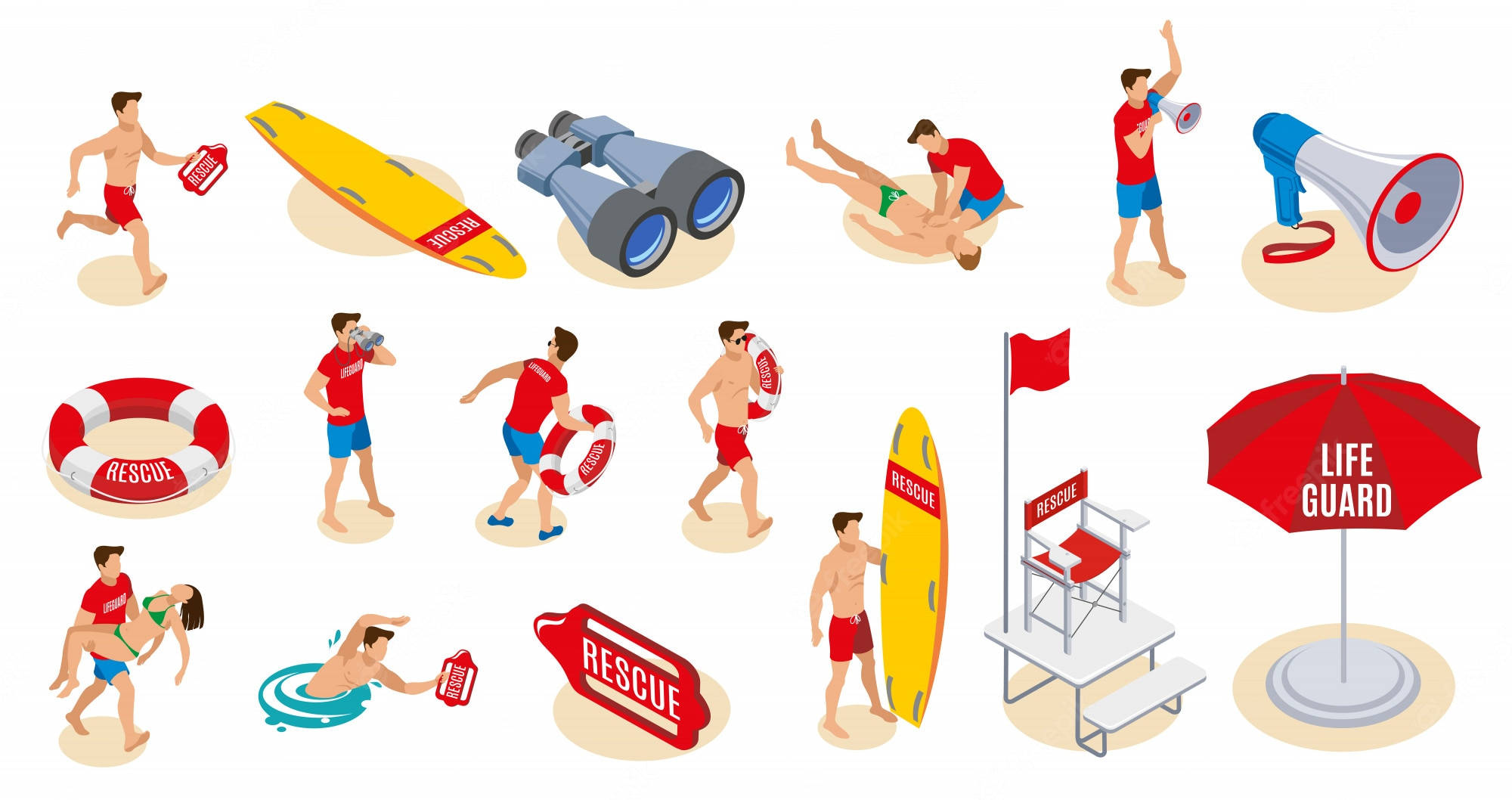 Lifeguard, vector art illustration, isometric vector icons, Full HD Desktop Wallpaper