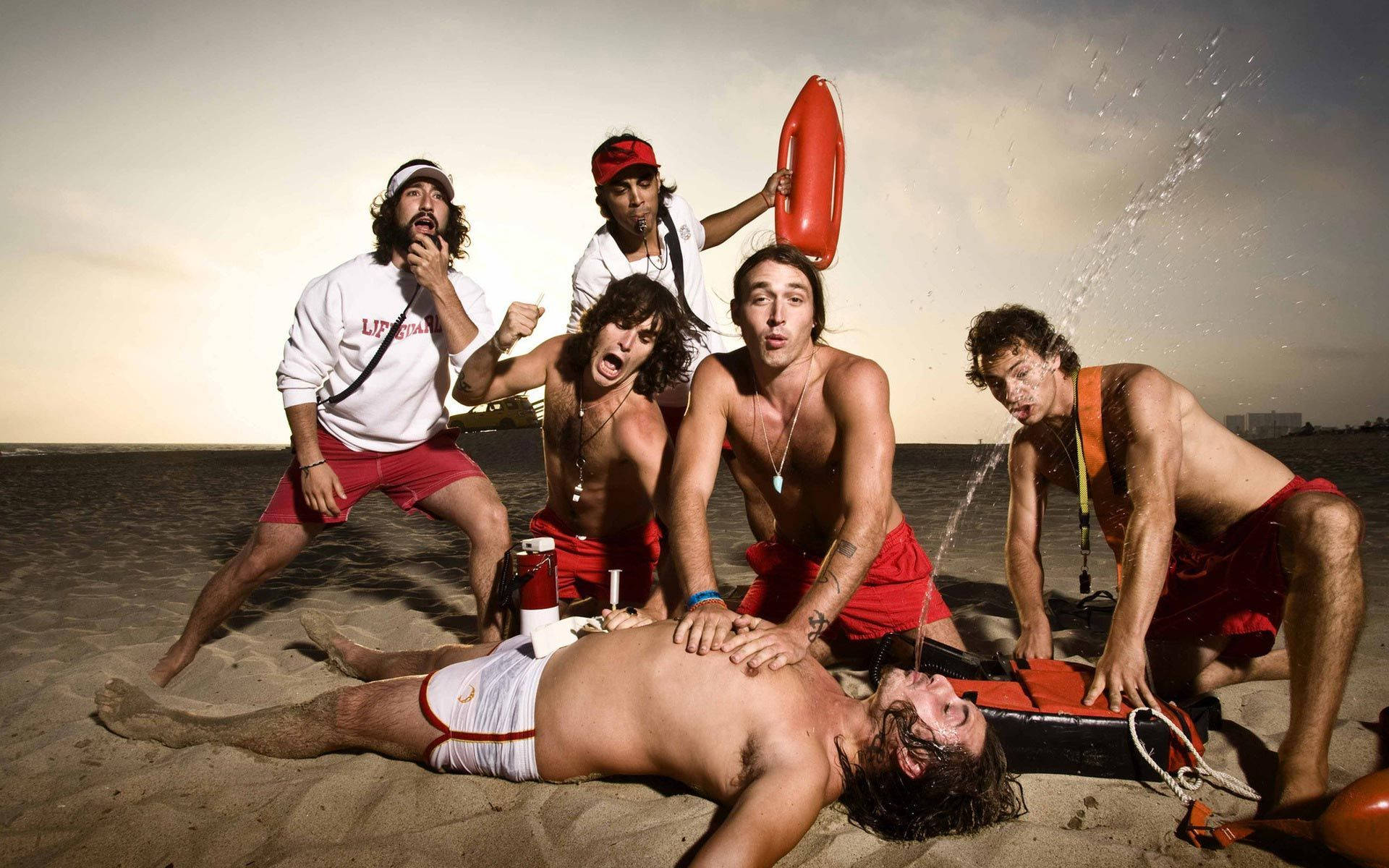 Lifeguard, red swim trunks, rescue buoy, Full HD Desktop Wallpaper