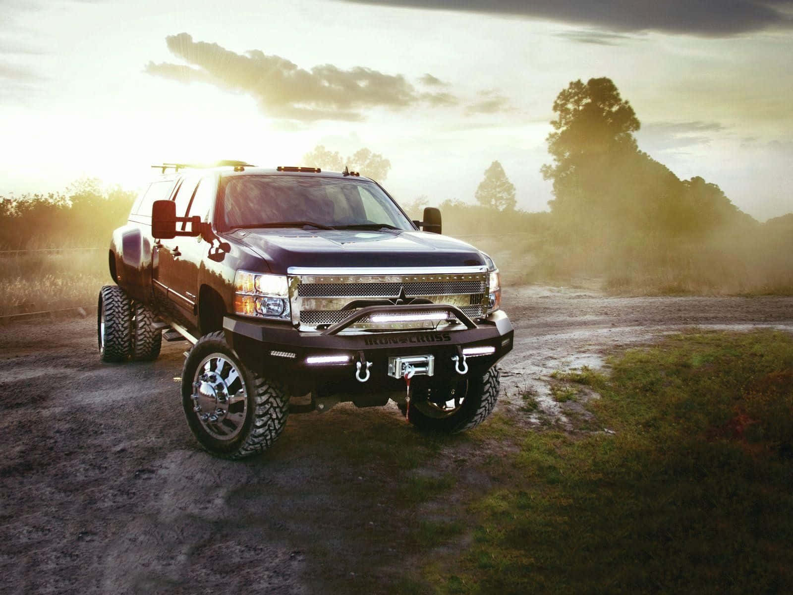 lifted truck, black, chrome wheels, HD Desktop Wallpaper