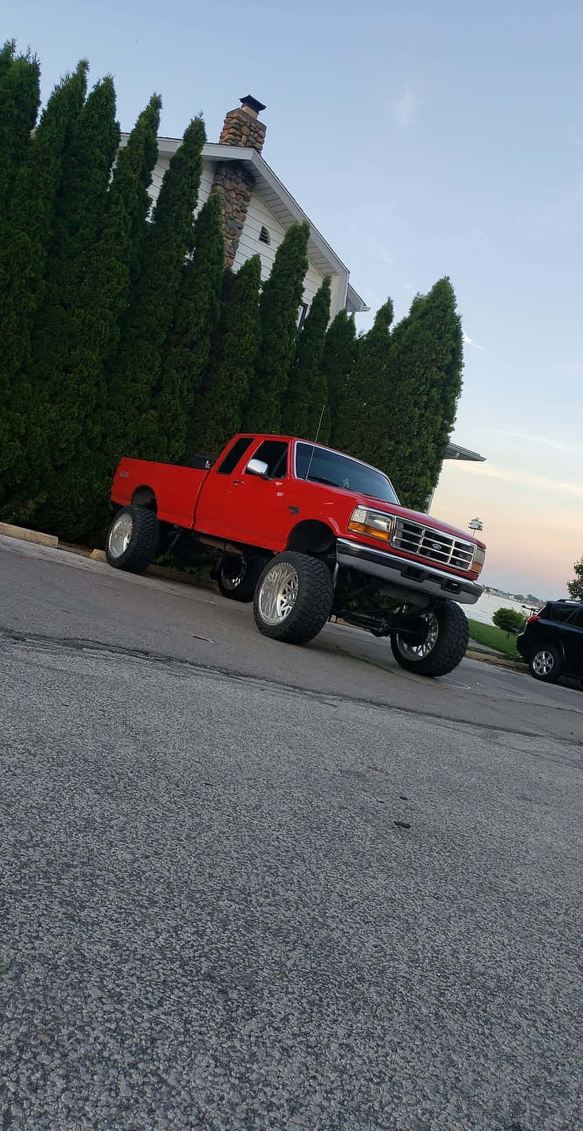 red Ford F-150, lifted, dusk, HD Phone Wallpaper