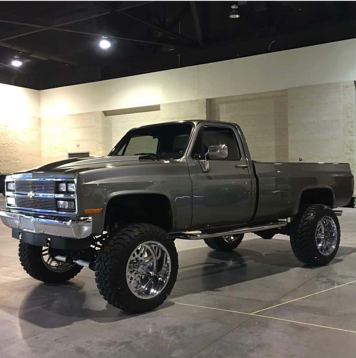 classic chevy square body truck, gray, chrome wheels, SD Phone Wallpaper
