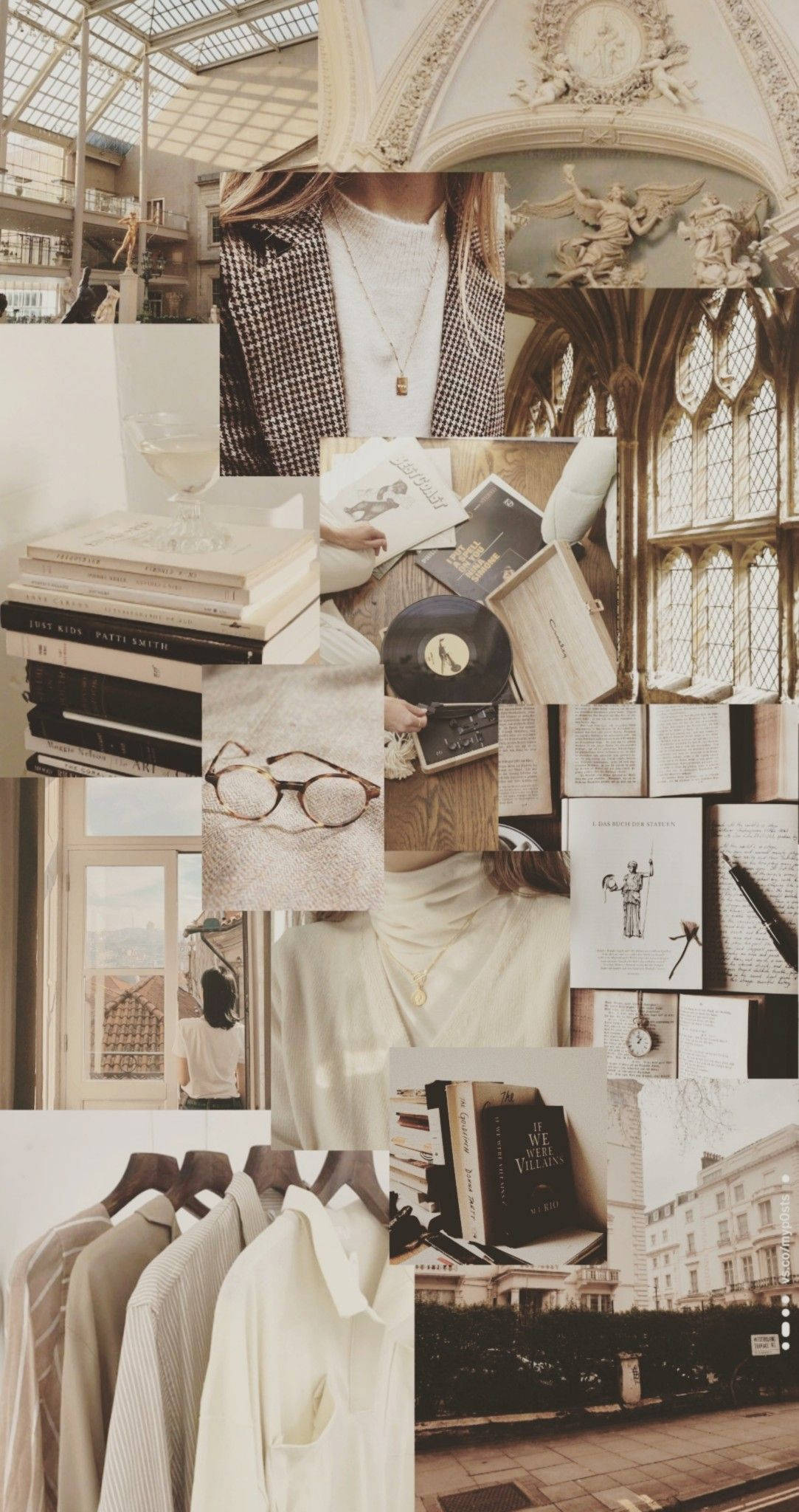 Light Academia, vintage-inspired collage, books, Full HD Phone Wallpaper