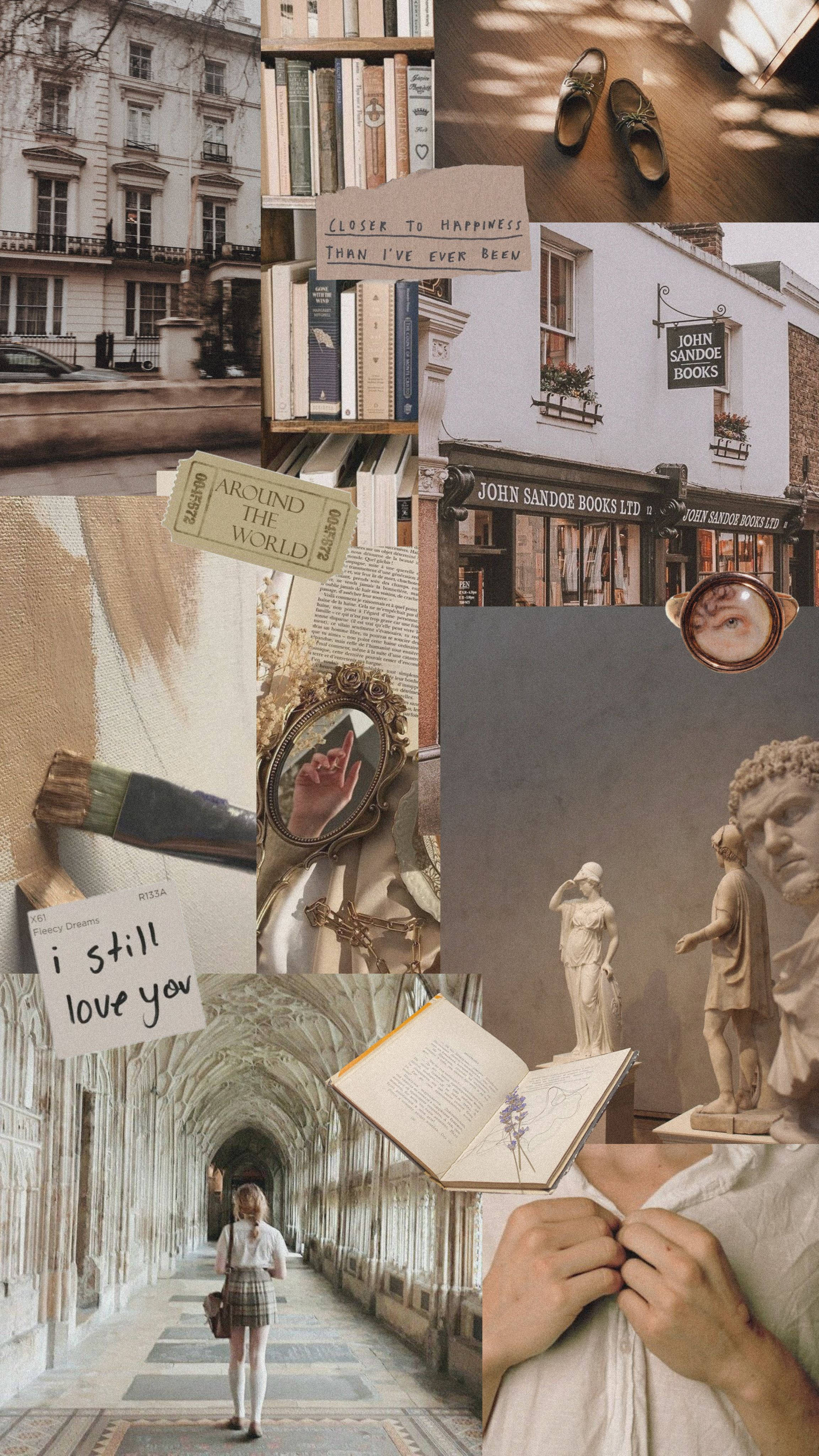 Light Academia, bookshops, statues, 4K Phone Wallpaper